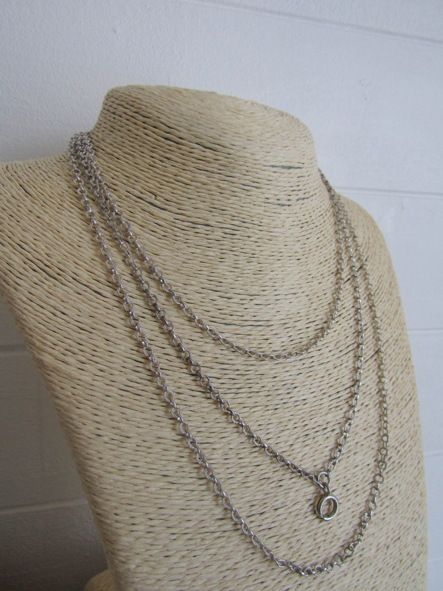 56" Antique Silver Long Guard Chain, Vintage Silver Textured Chain