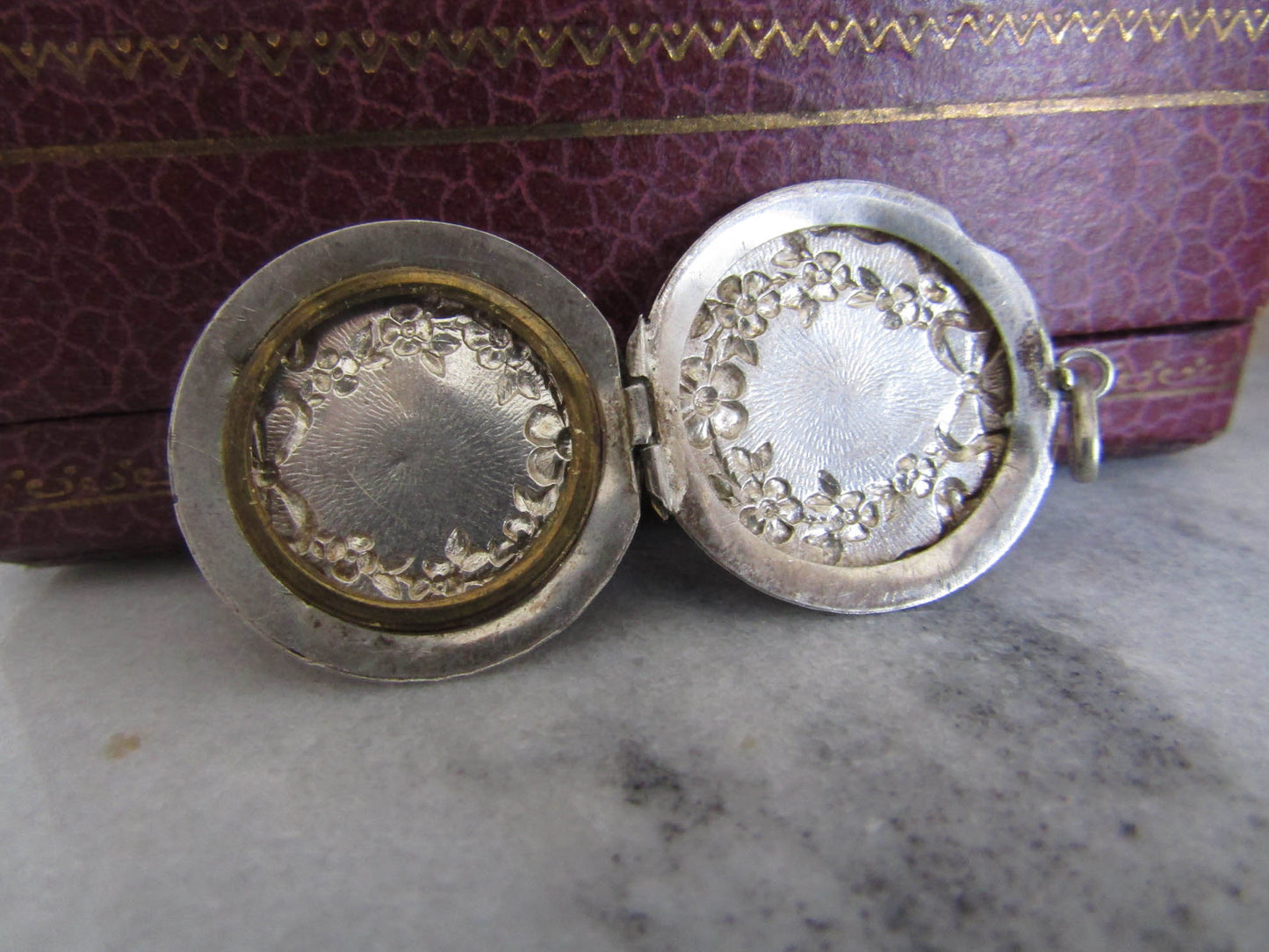 Antique Silver Art Nouveau Locket, Vintage Flower and Bow Edwardian Round Locket