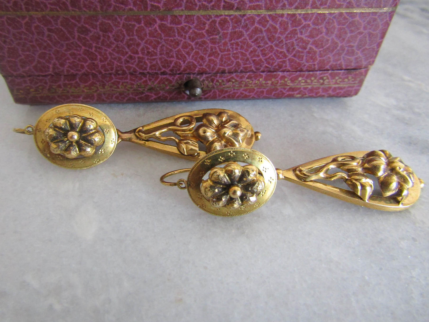 Antique 18K Napoleon III Day and Night Solid Gold Earrings