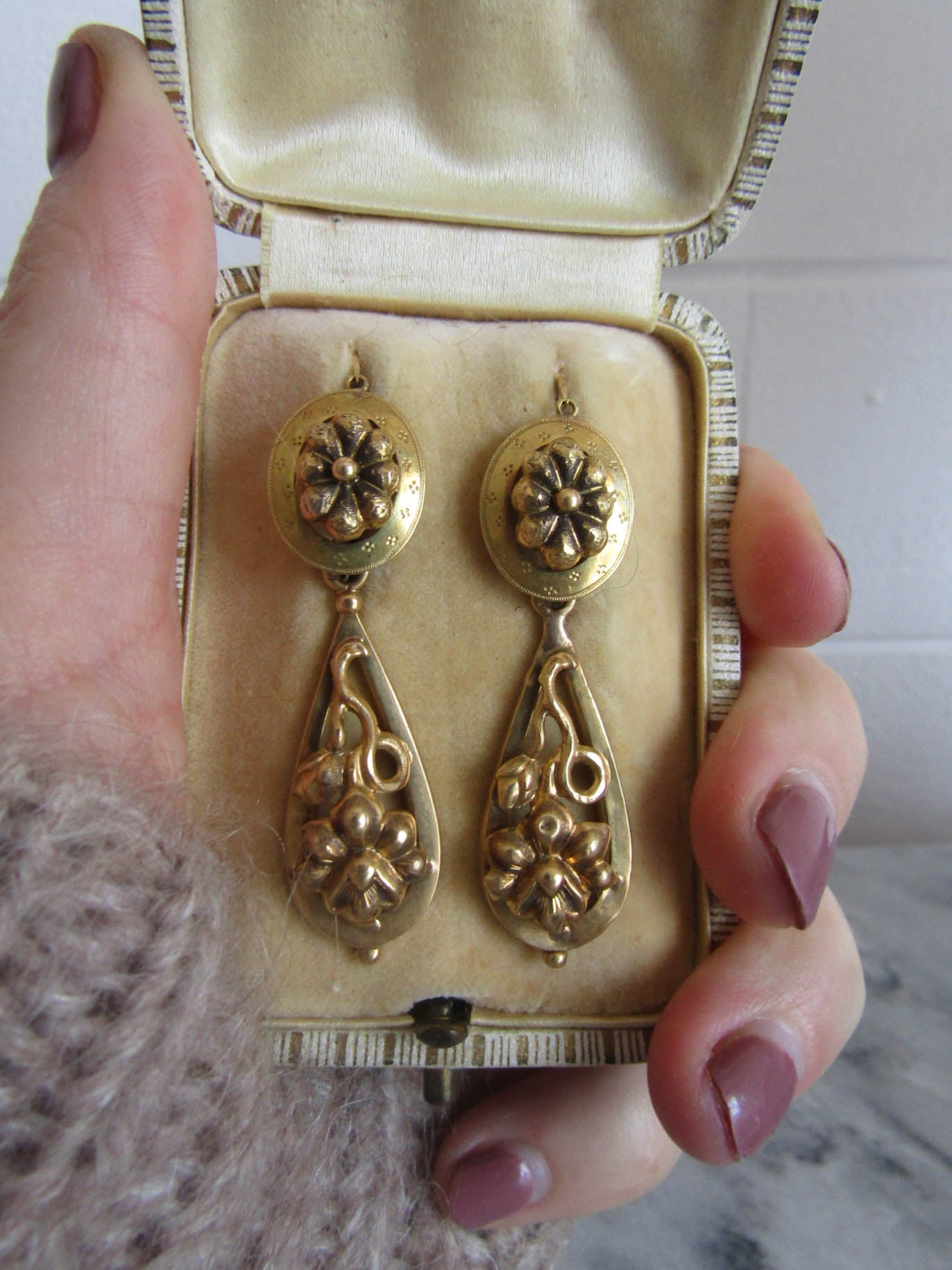 Antique 18K Napoleon III Day and Night Solid Gold Earrings