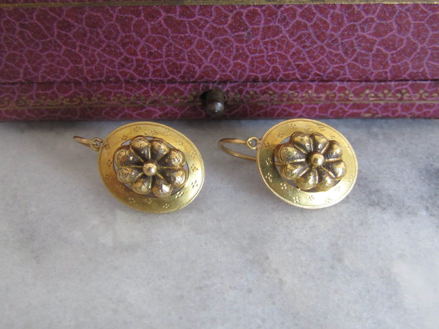 Antique 18K Napoleon III Day and Night Solid Gold Earrings