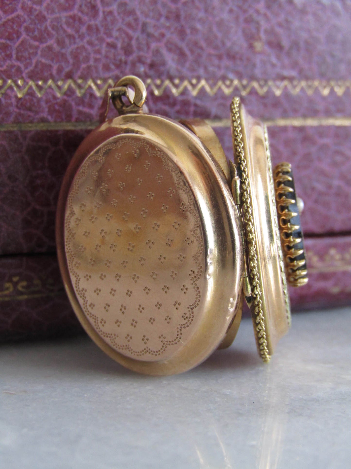 Antique 18K Solid Gold Victorian Onyx Mourning Locket, Belle Epoque Napoleonn III Pendant