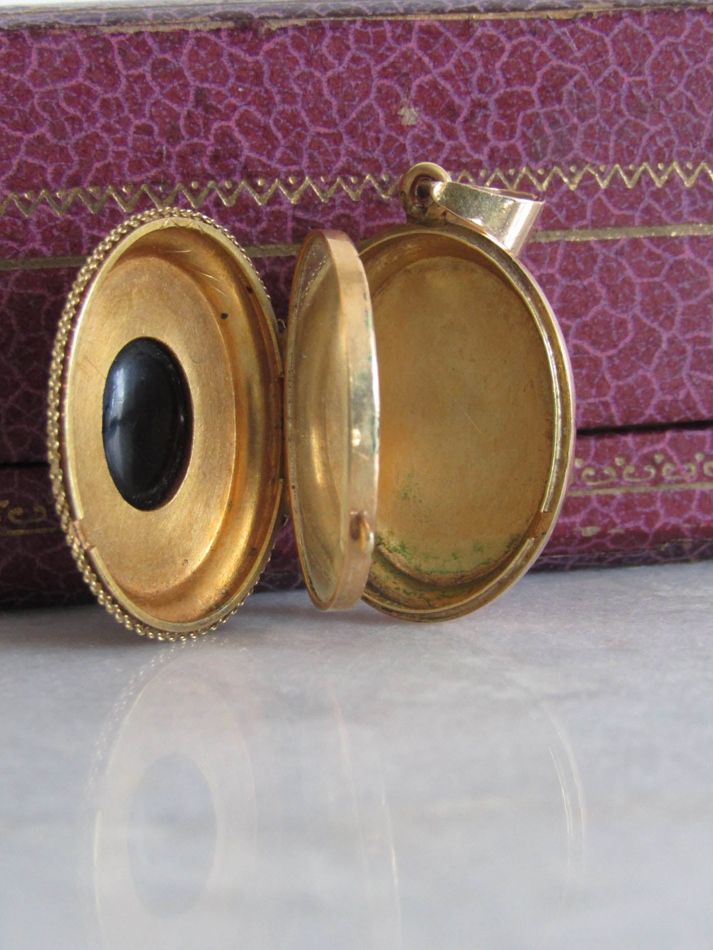 Antique 18K Solid Gold Victorian Onyx Mourning Locket, Belle Epoque Napoleonn III Pendant