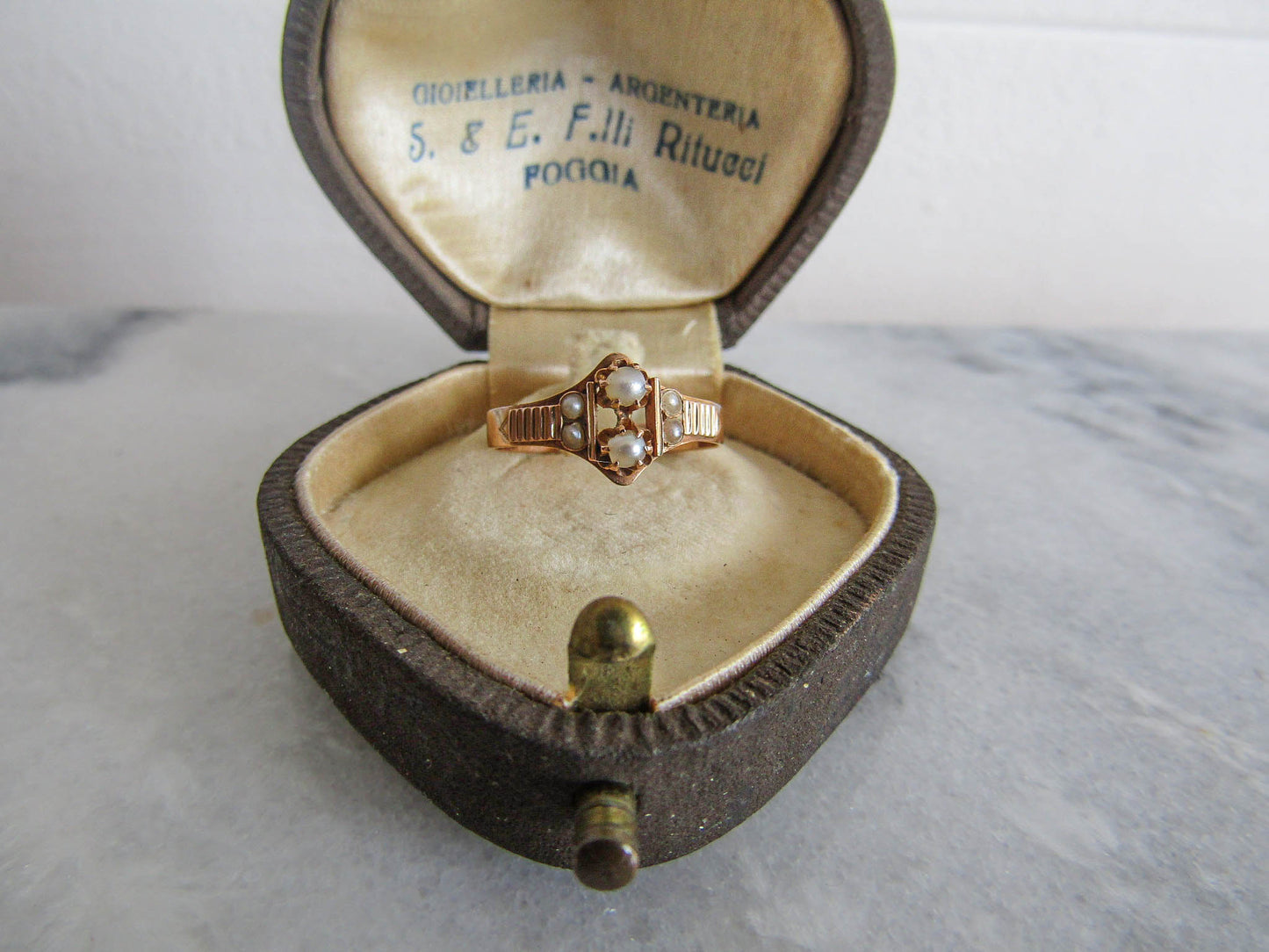 Antique 18K Solid Gold Napoleon III Seed Pearl Ring, Belle Epoque French Ring c. 1880