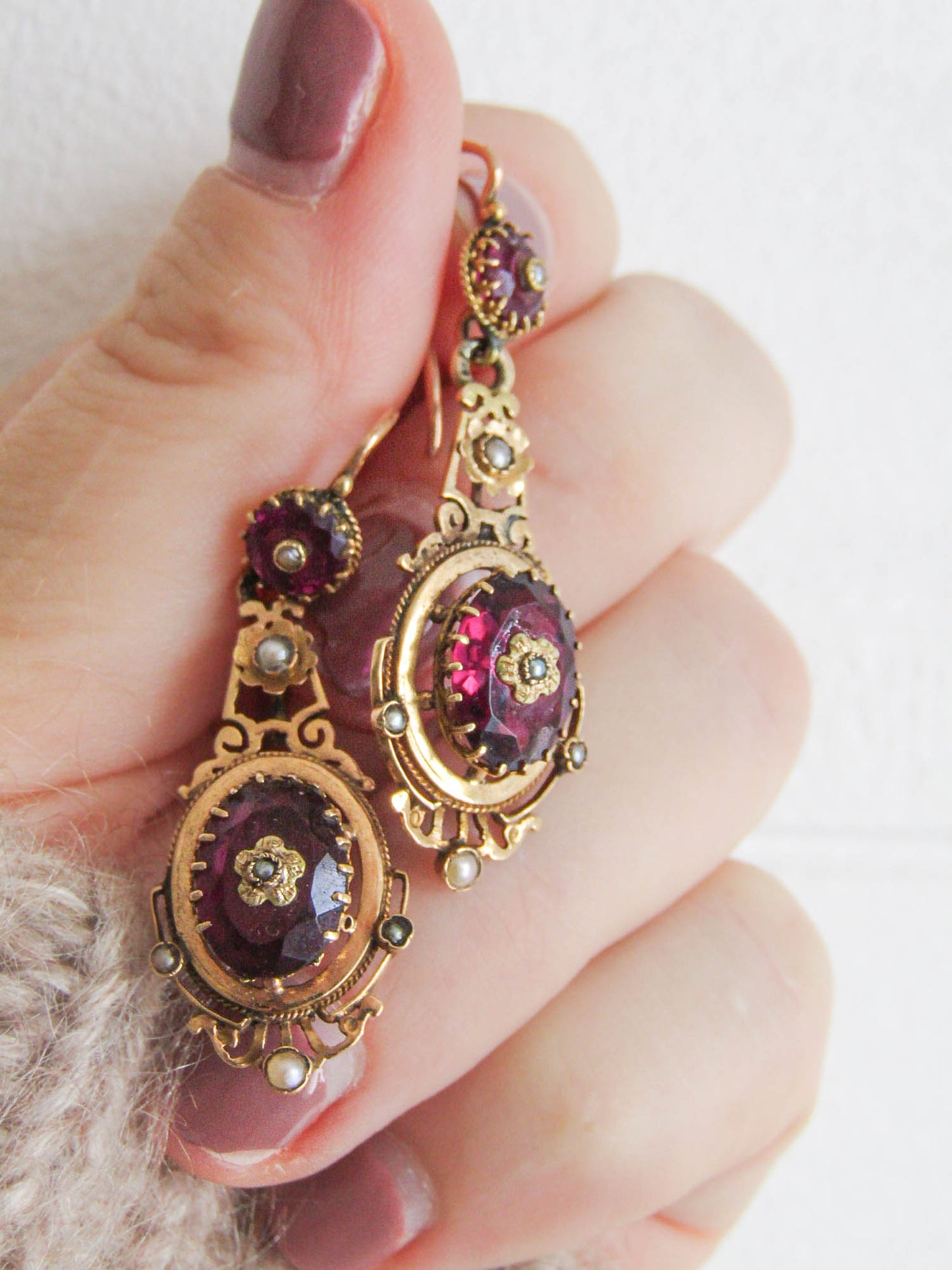 18K Gold Amethyst Napoleon III Pendant Earrings, Antique French Statement Earrings c. 1880