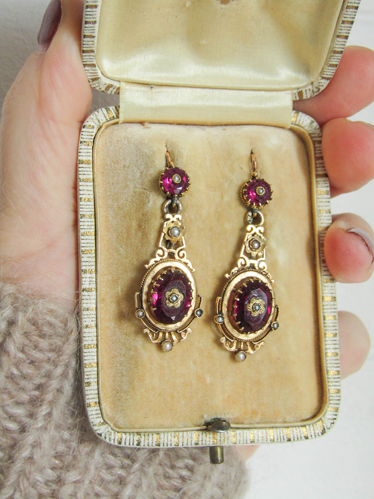 18K Gold Amethyst Napoleon III Pendant Earrings, Antique French Statement Earrings c. 1880