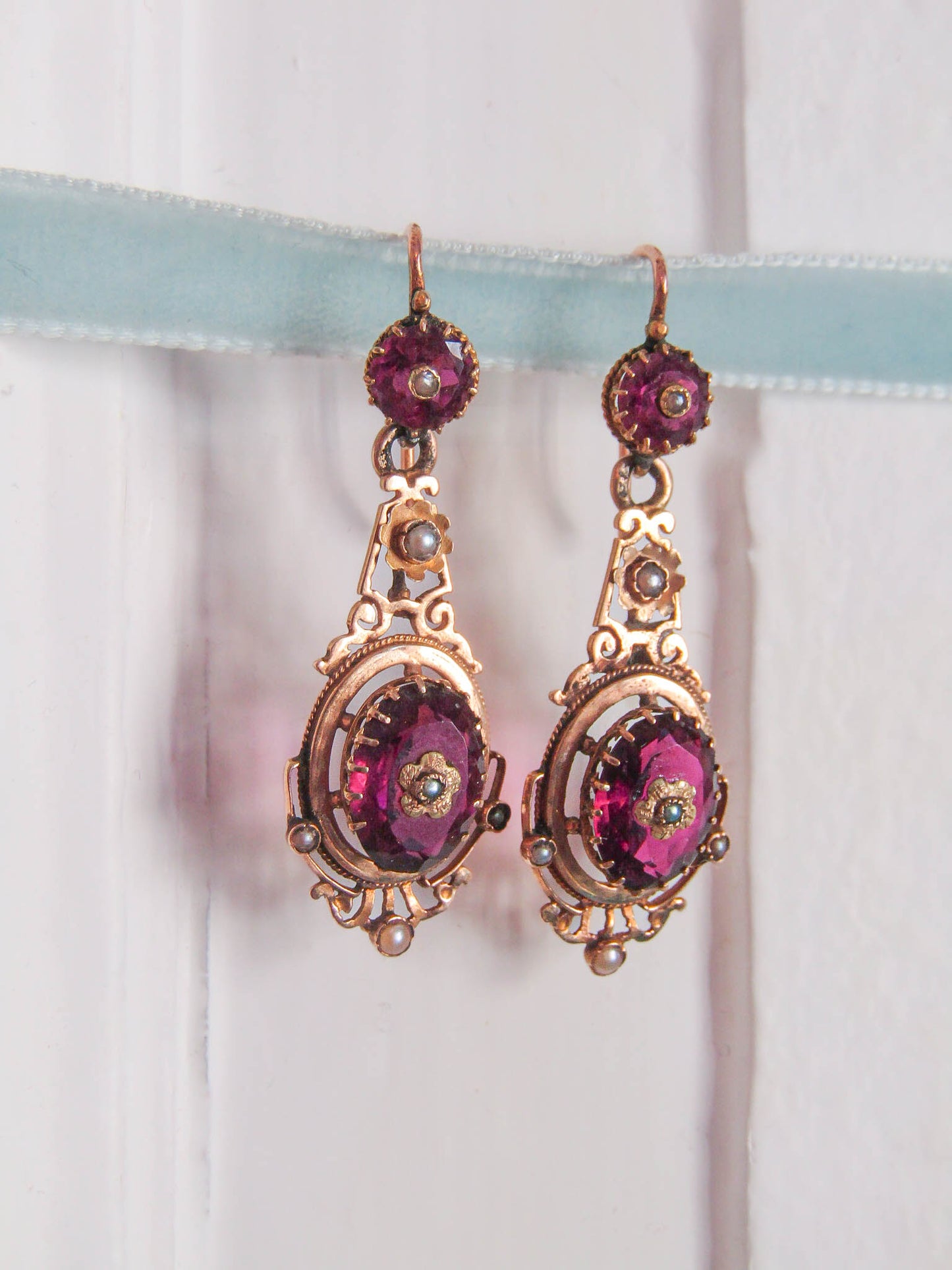 18K Gold Amethyst Napoleon III Pendant Earrings, Antique French Statement Earrings c. 1880