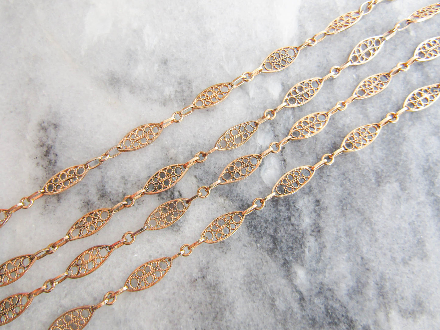 30" Antique Vermeil Filigree Chain, Vintage Filigree Silver and Gold Filled Chain