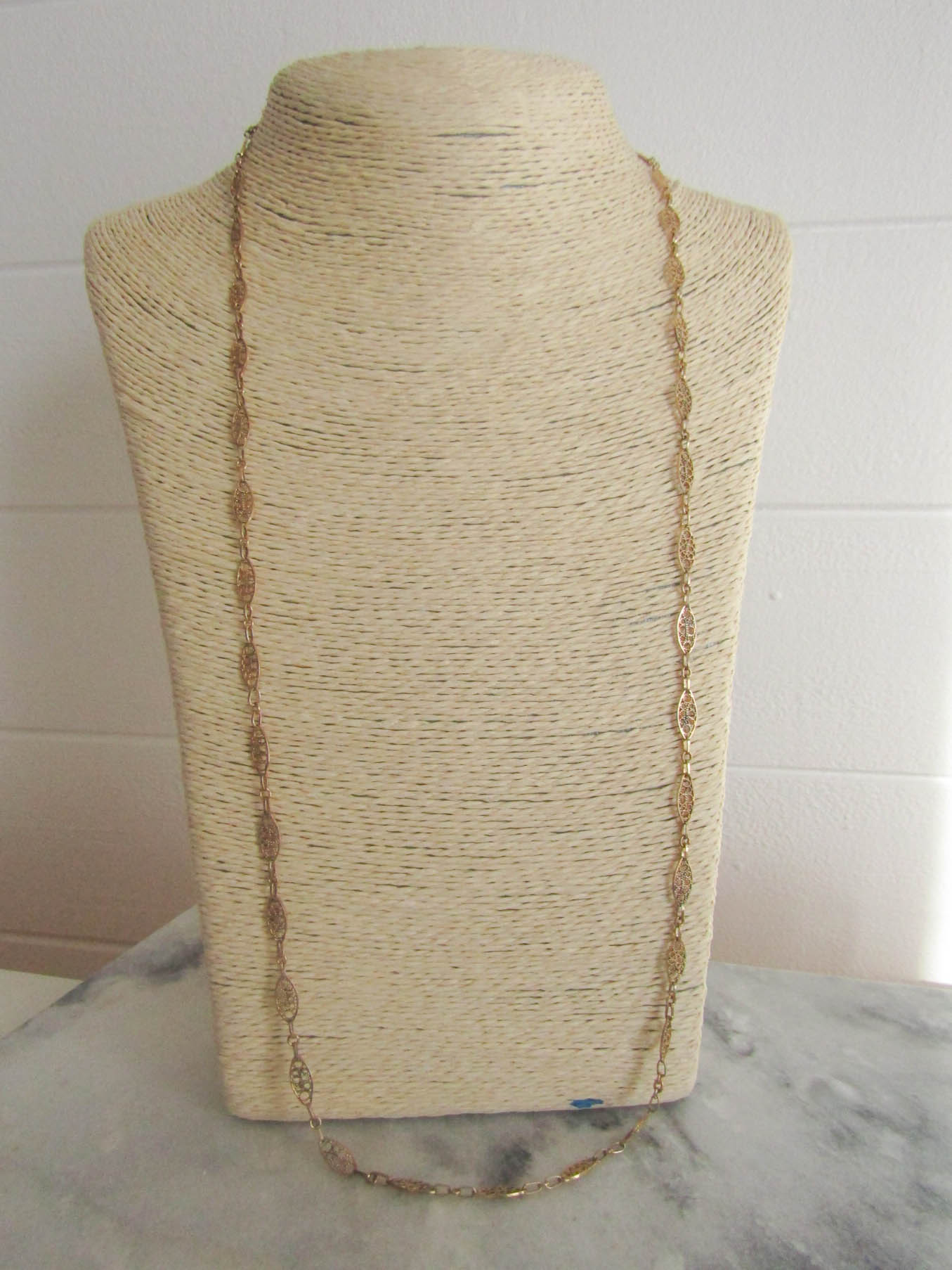 30" Antique Vermeil Filigree Chain, Vintage Filigree Silver and Gold Filled Chain