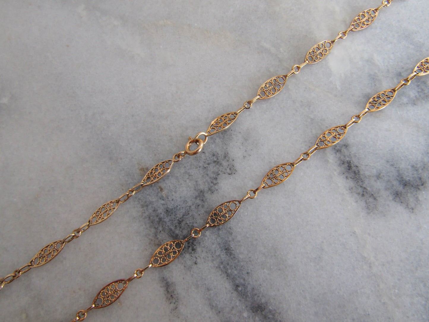 30" Antique Vermeil Filigree Chain, Vintage Filigree Silver and Gold Filled Chain