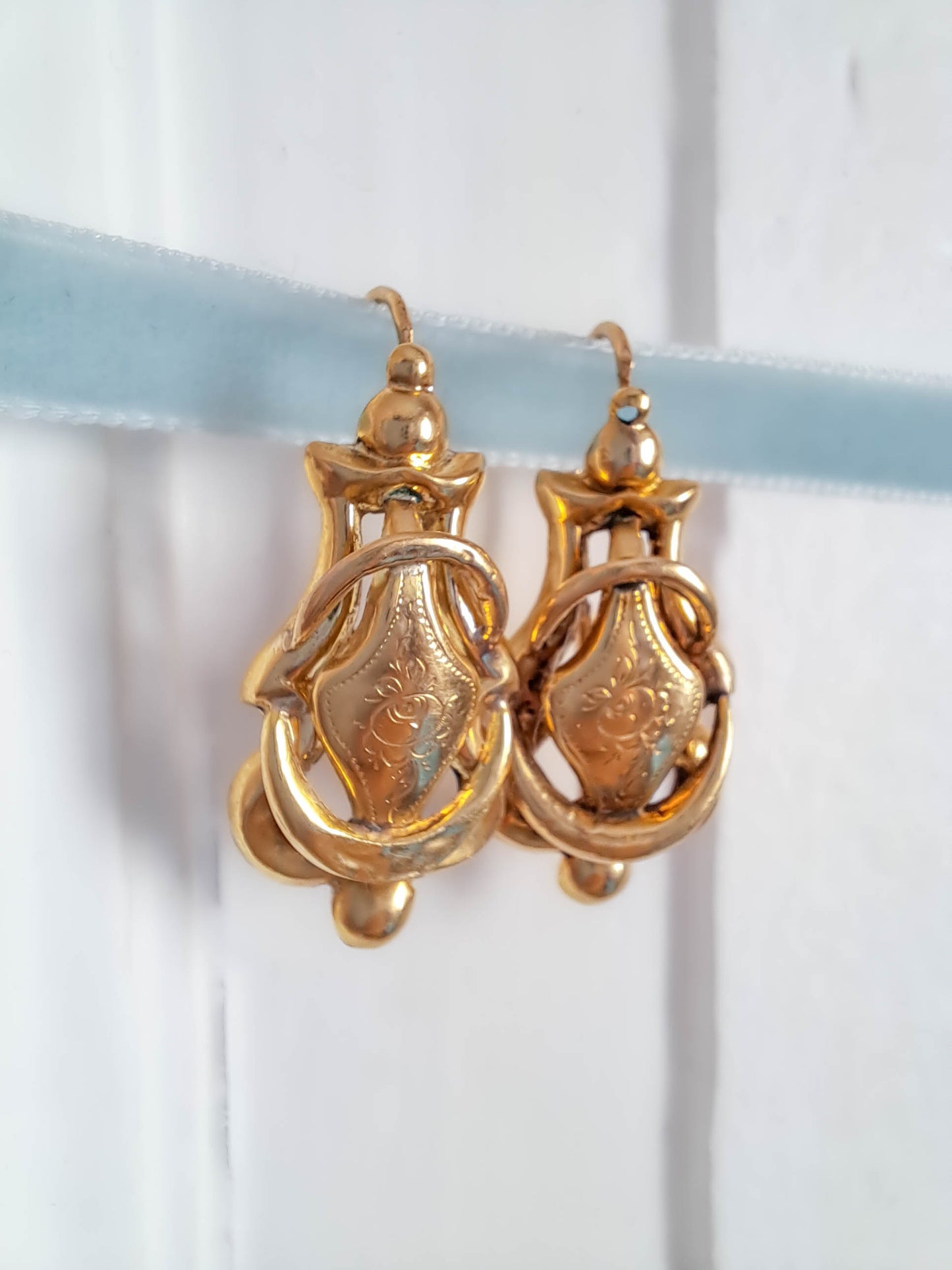 18K Antique Napoleon III Solid Gold Dangle Earrings, French Belle Epoque Earrings