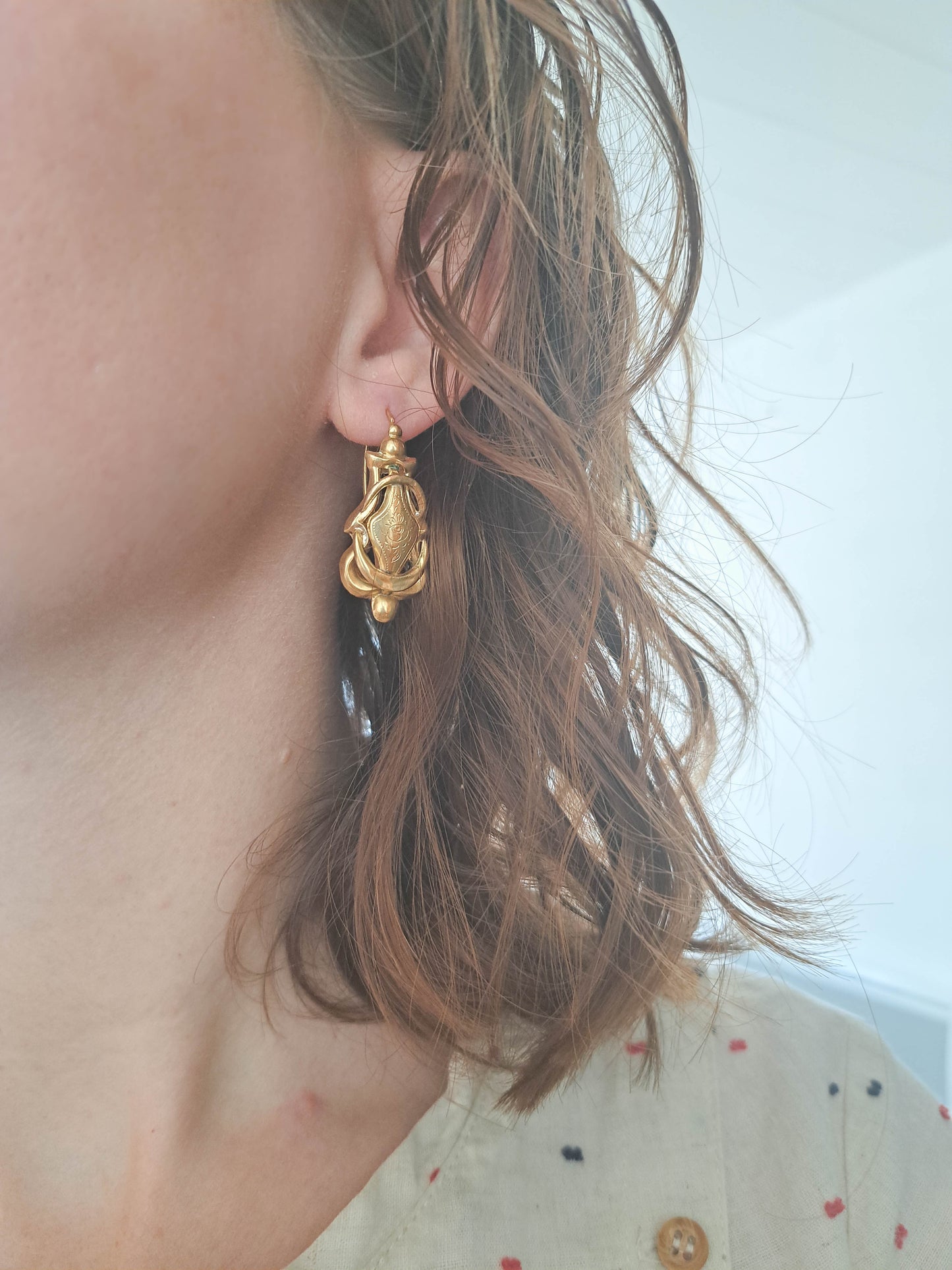 18K Antique Napoleon III Solid Gold Dangle Earrings, French Belle Epoque Earrings