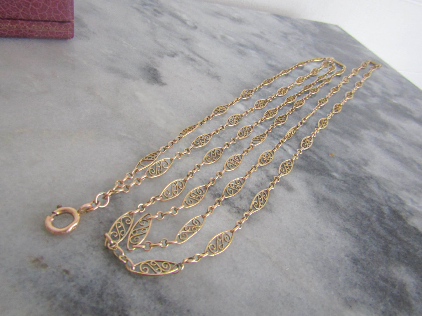 Antique French Gold Filled Filigree Long guard Chain