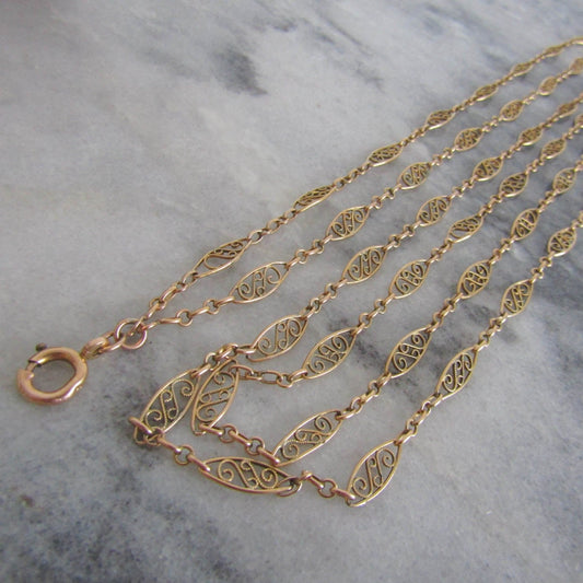 Antique French Gold Filled Filigree Long guard Chain