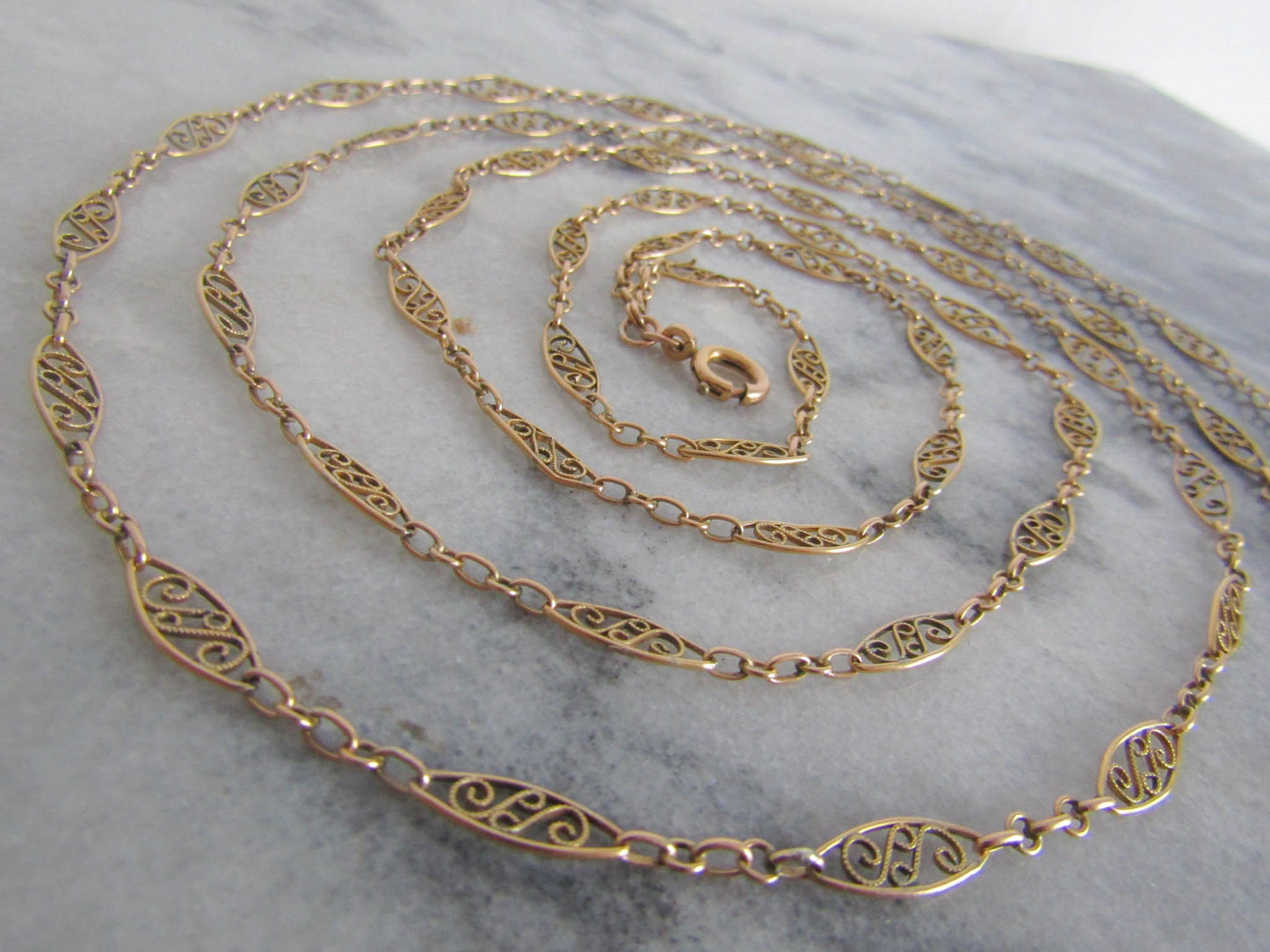 Antique French Gold Filled Filigree Long guard Chain