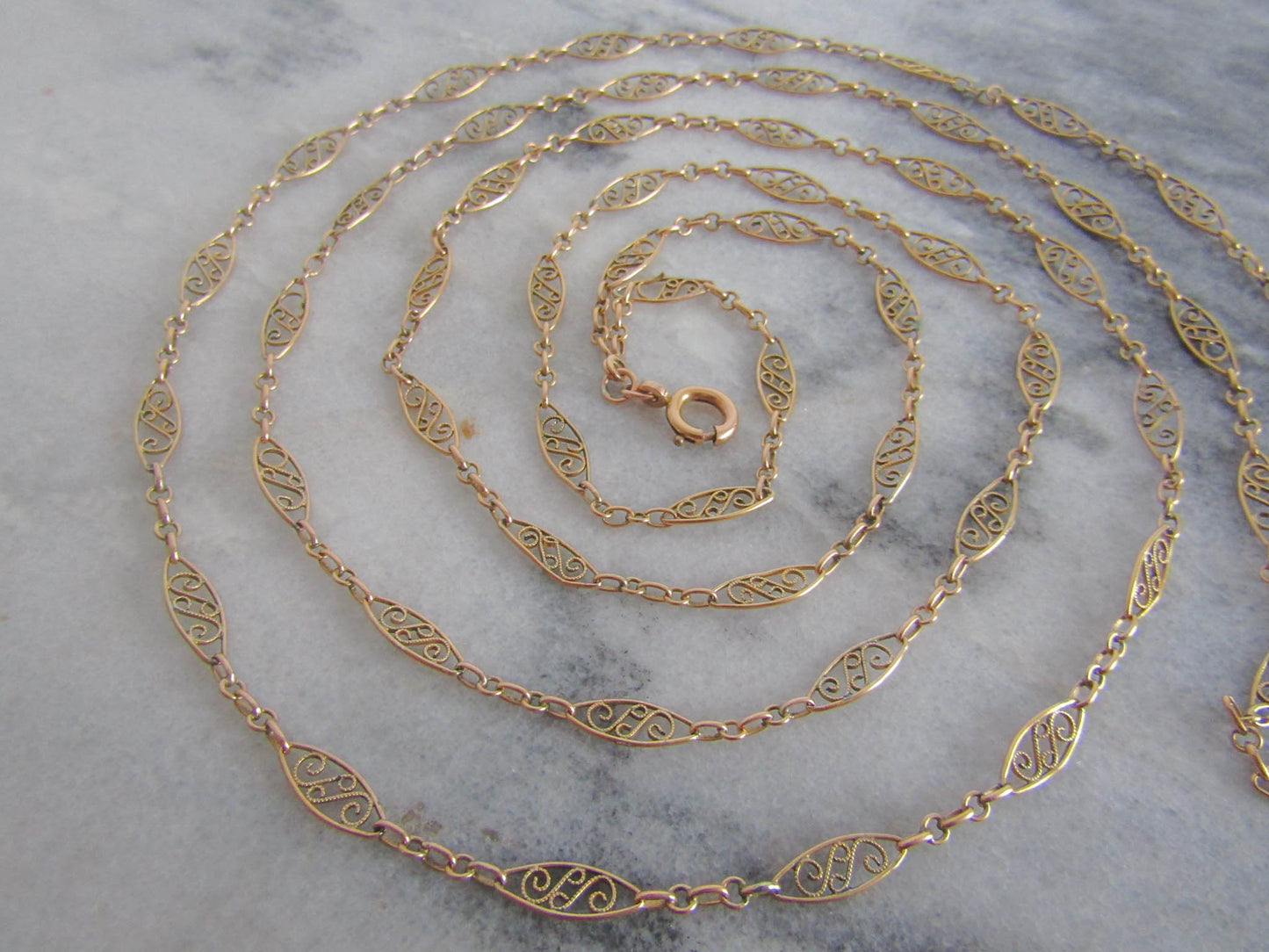 Antique French Gold Filled Filigree Long guard Chain