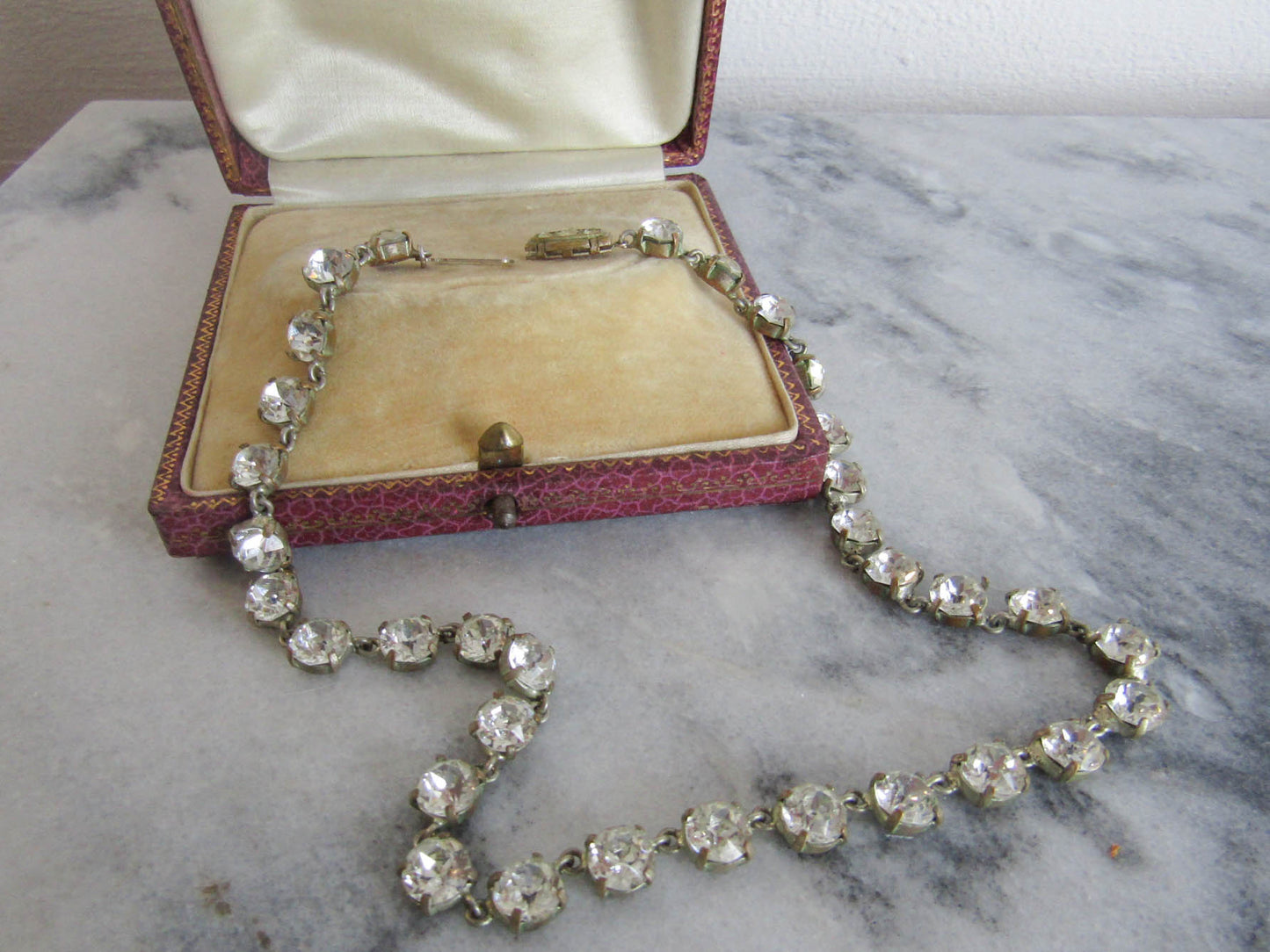 Art Deco Paste Riviere, Vintage Silver Plate Paste Riviere Necklace c. 1930