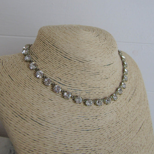 Art Deco Paste Riviere, Vintage Silver Plate Paste Riviere Necklace c. 1930