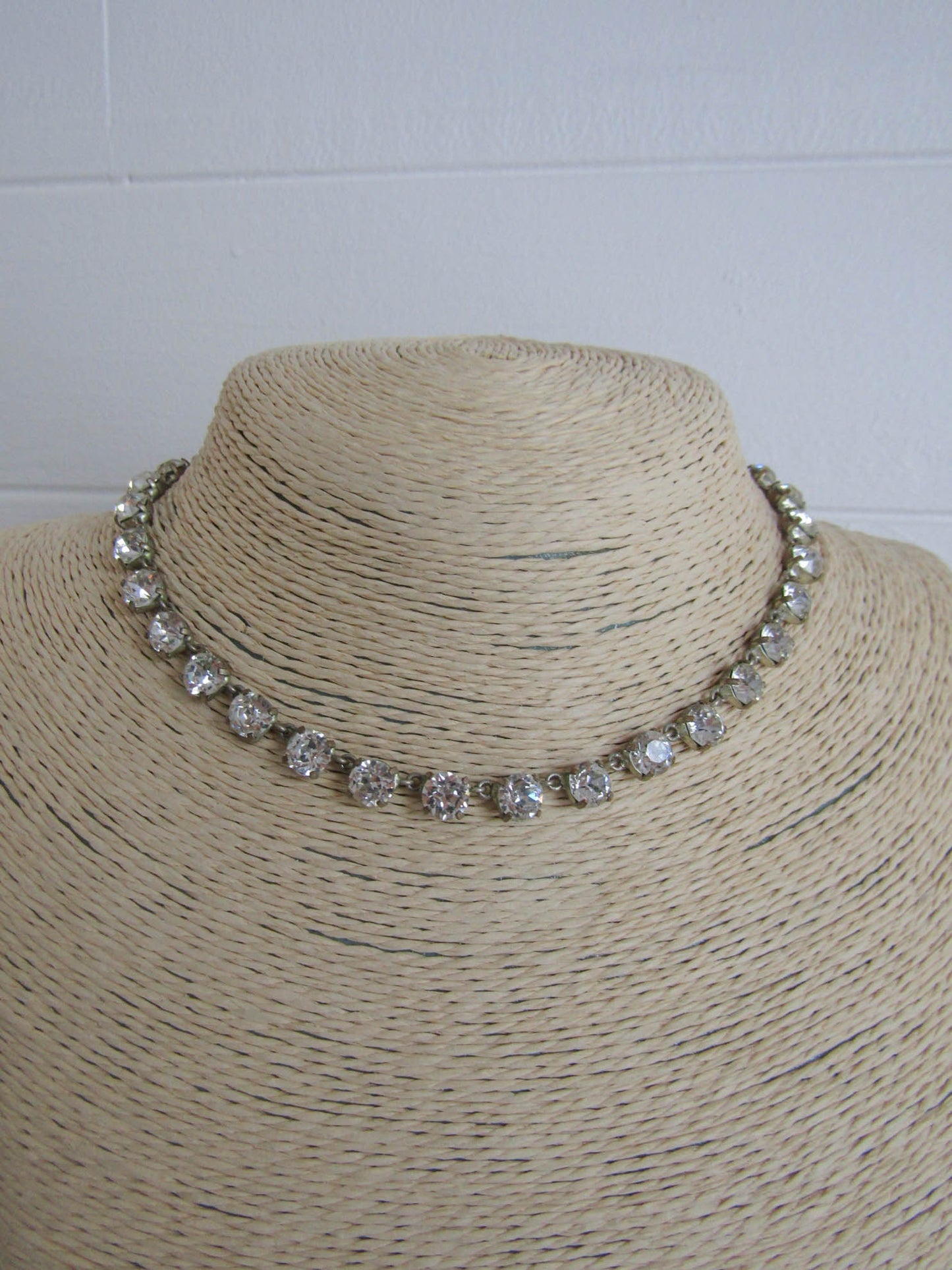 Art Deco Paste Riviere, Vintage Silver Plate Paste Riviere Necklace c. 1930