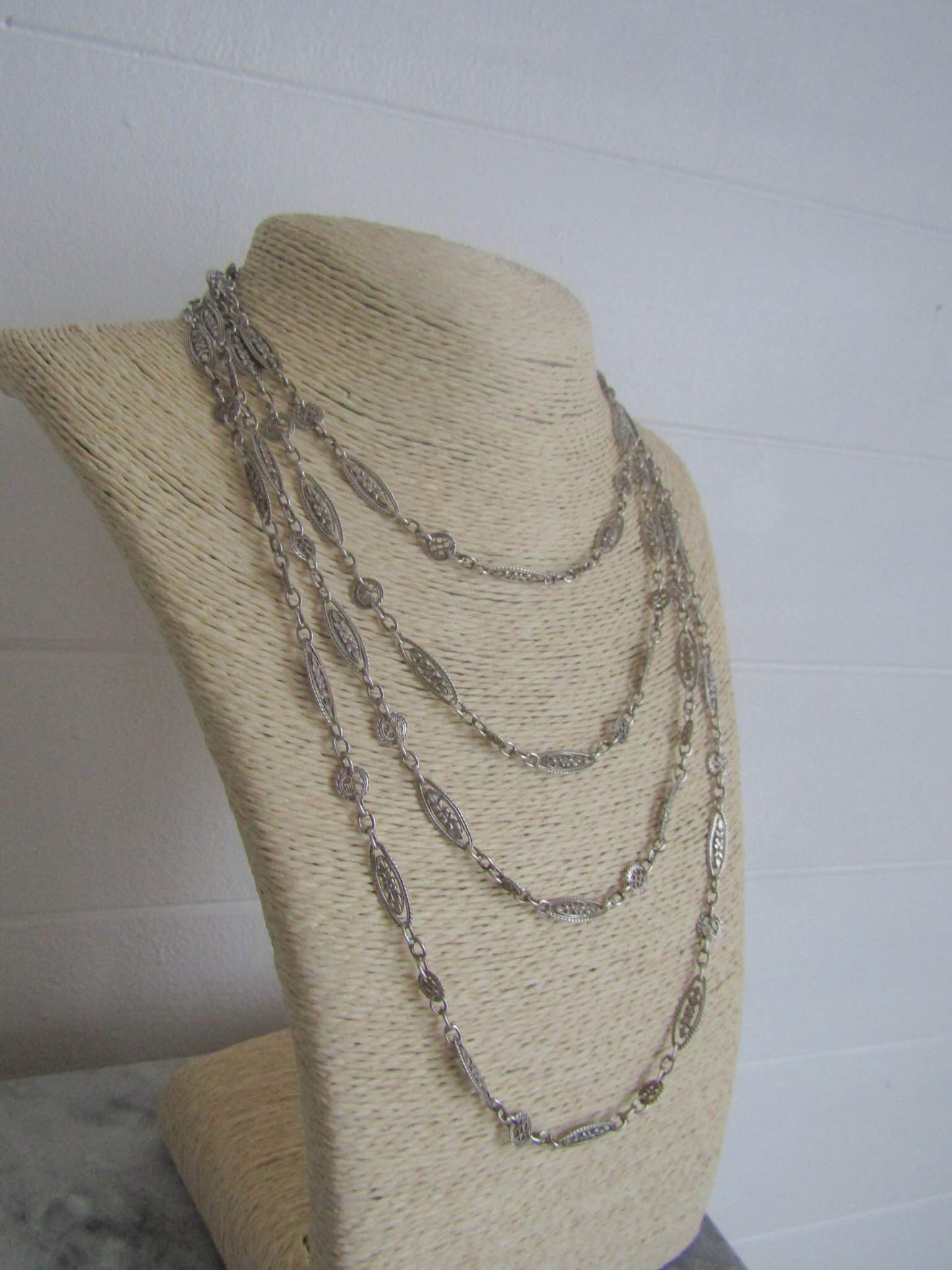 EXTRA LONG Antique Silver Long Guard Chain, Victorian Antique French Muff Chain with Original Bolt Ring