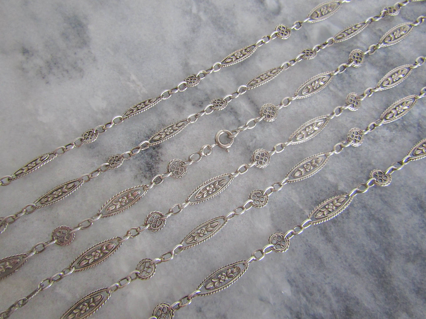 EXTRA LONG Antique Silver Long Guard Chain, Victorian Antique French Muff Chain with Original Bolt Ring