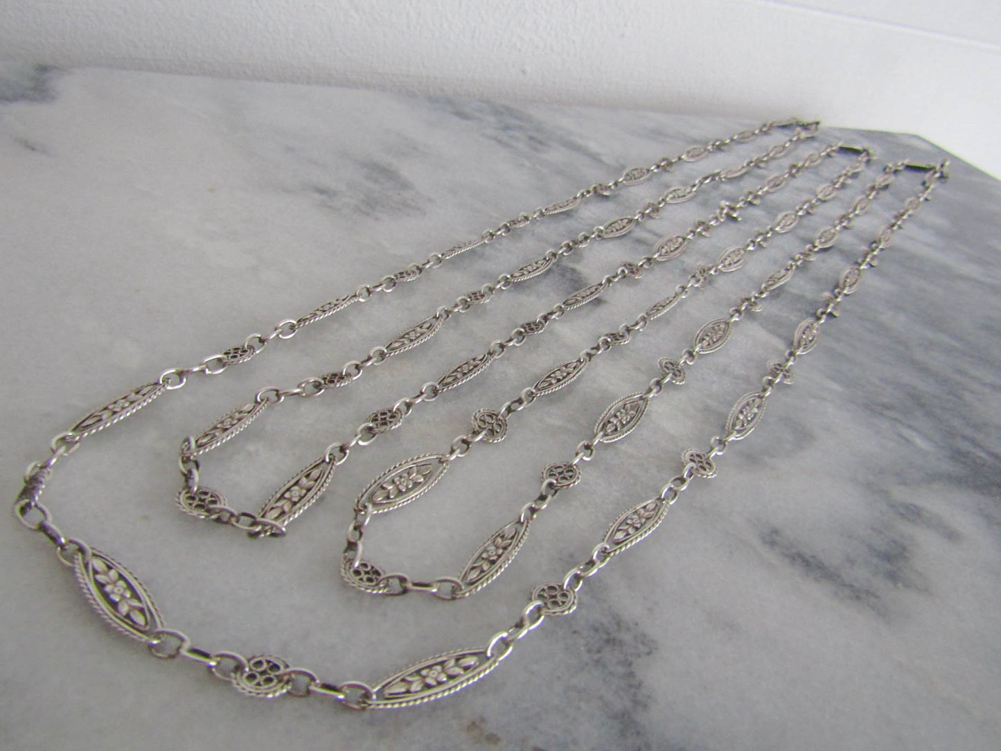 EXTRA LONG Antique Silver Long Guard Chain, Victorian Antique French Muff Chain with Original Bolt Ring