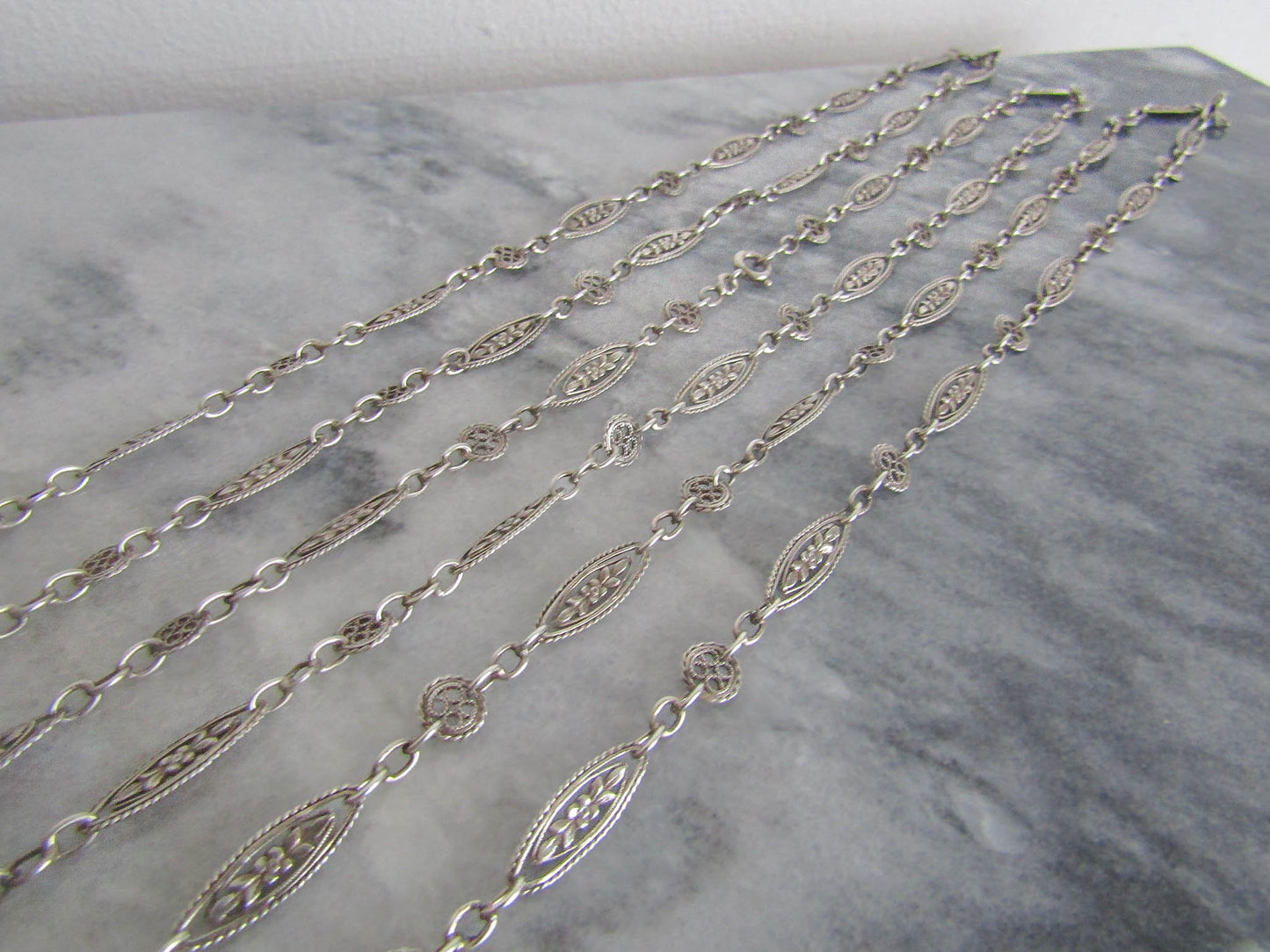 EXTRA LONG Antique Silver Long Guard Chain, Victorian Antique French Muff Chain with Original Bolt Ring