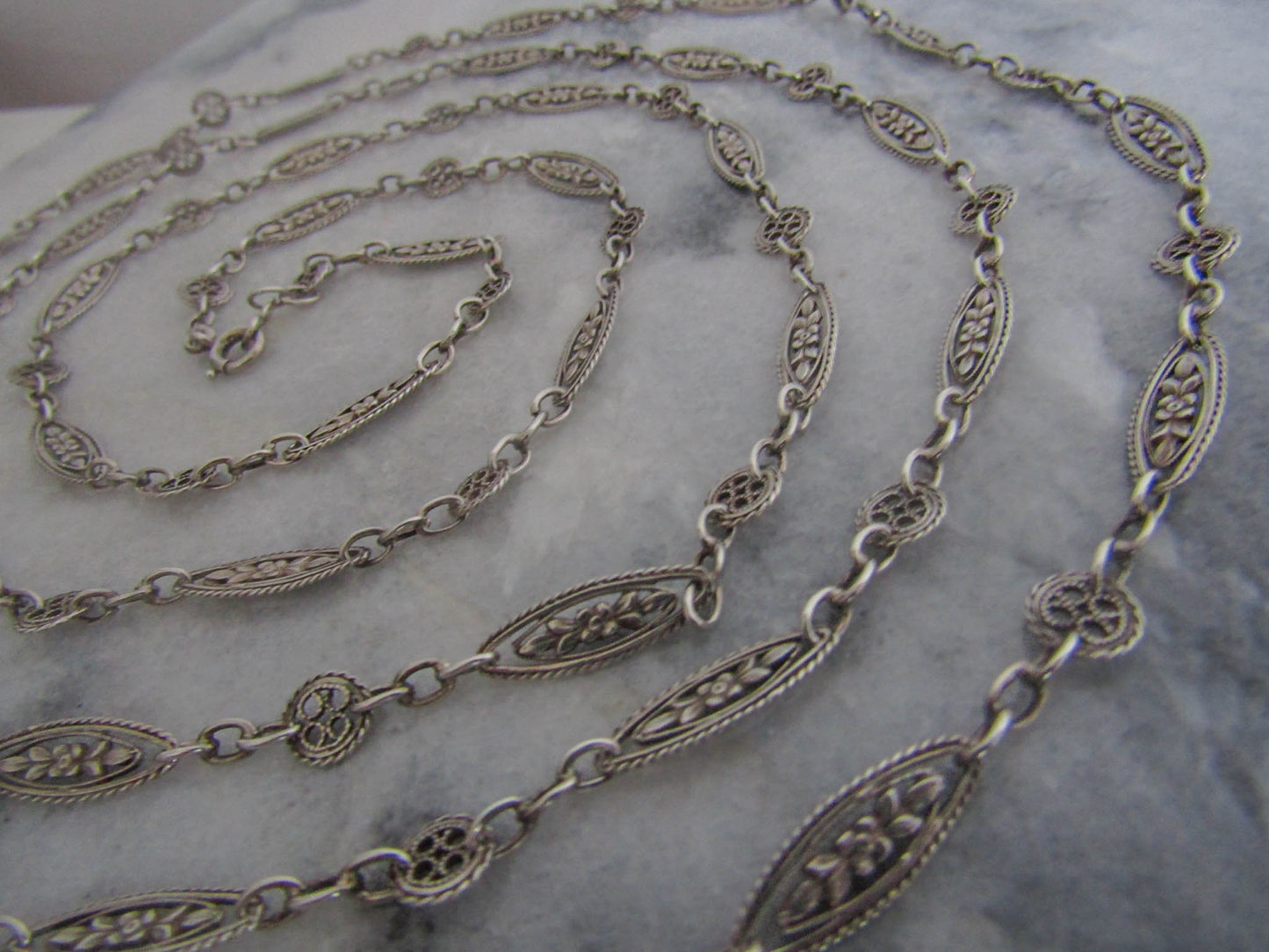 EXTRA LONG Antique Silver Long Guard Chain, Victorian Antique French Muff Chain with Original Bolt Ring