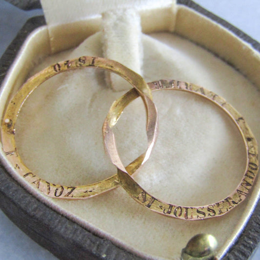 RARE - 1840 Victorian French Gimmel Ring, Gimmal Engagement Band, Antique Joint Ring, Puzzle Ring