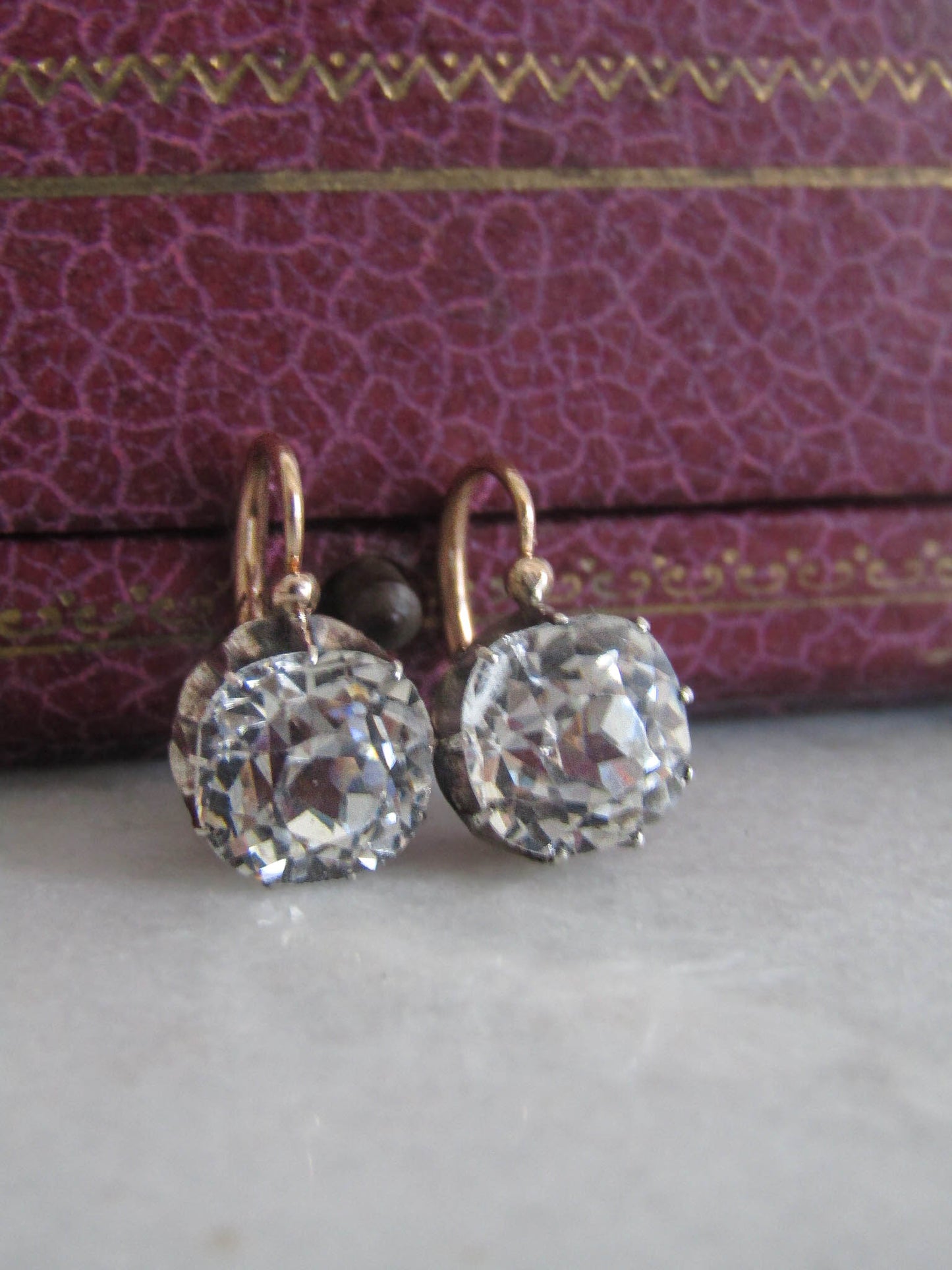 Antique Large Old Mine Cut Rock Crystal Earrings, XIX Century Silver and 18K Gold Drop Earrings