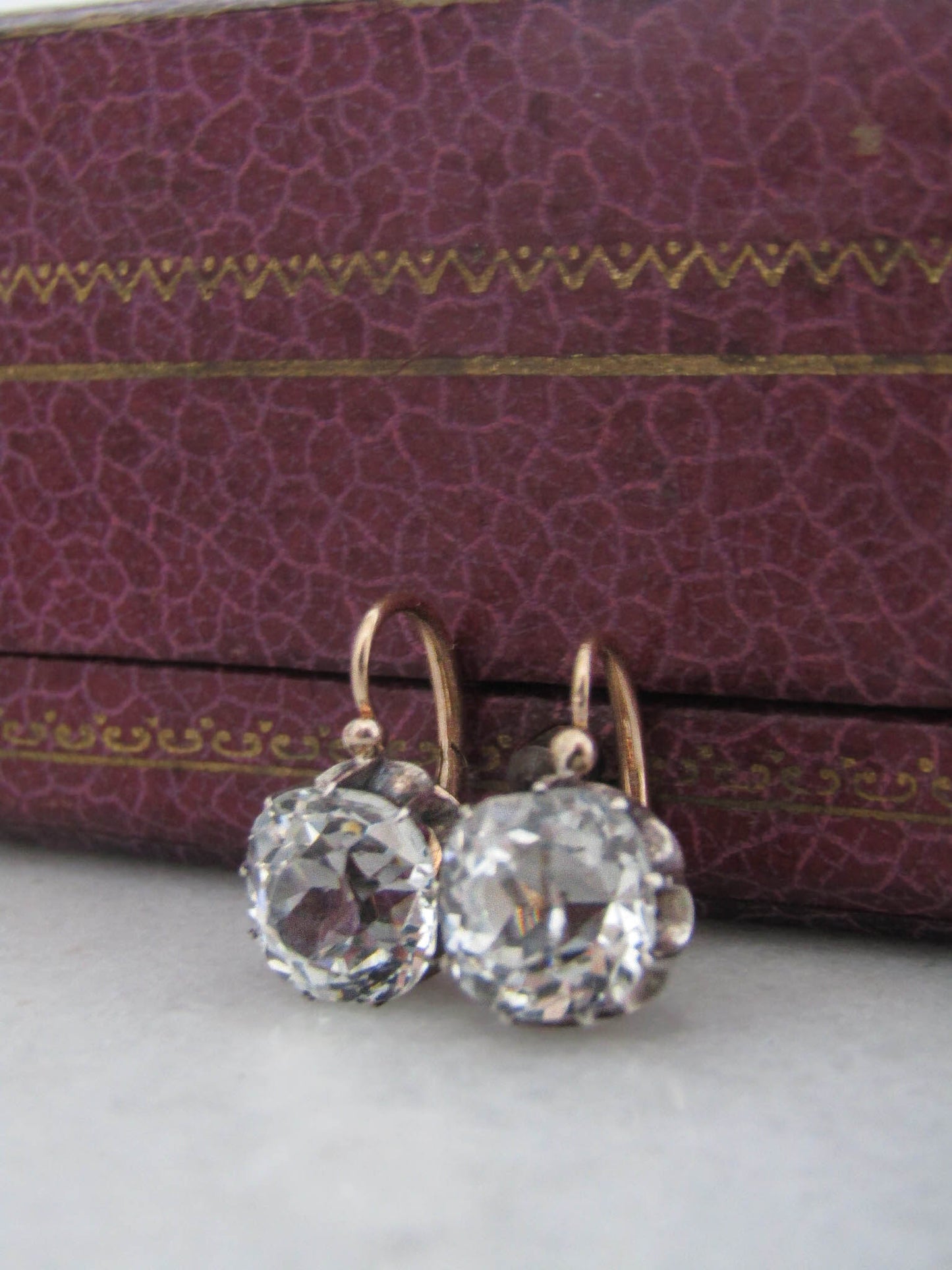 Antique Large Old Mine Cut Rock Crystal Earrings, XIX Century Silver and 18K Gold Drop Earrings