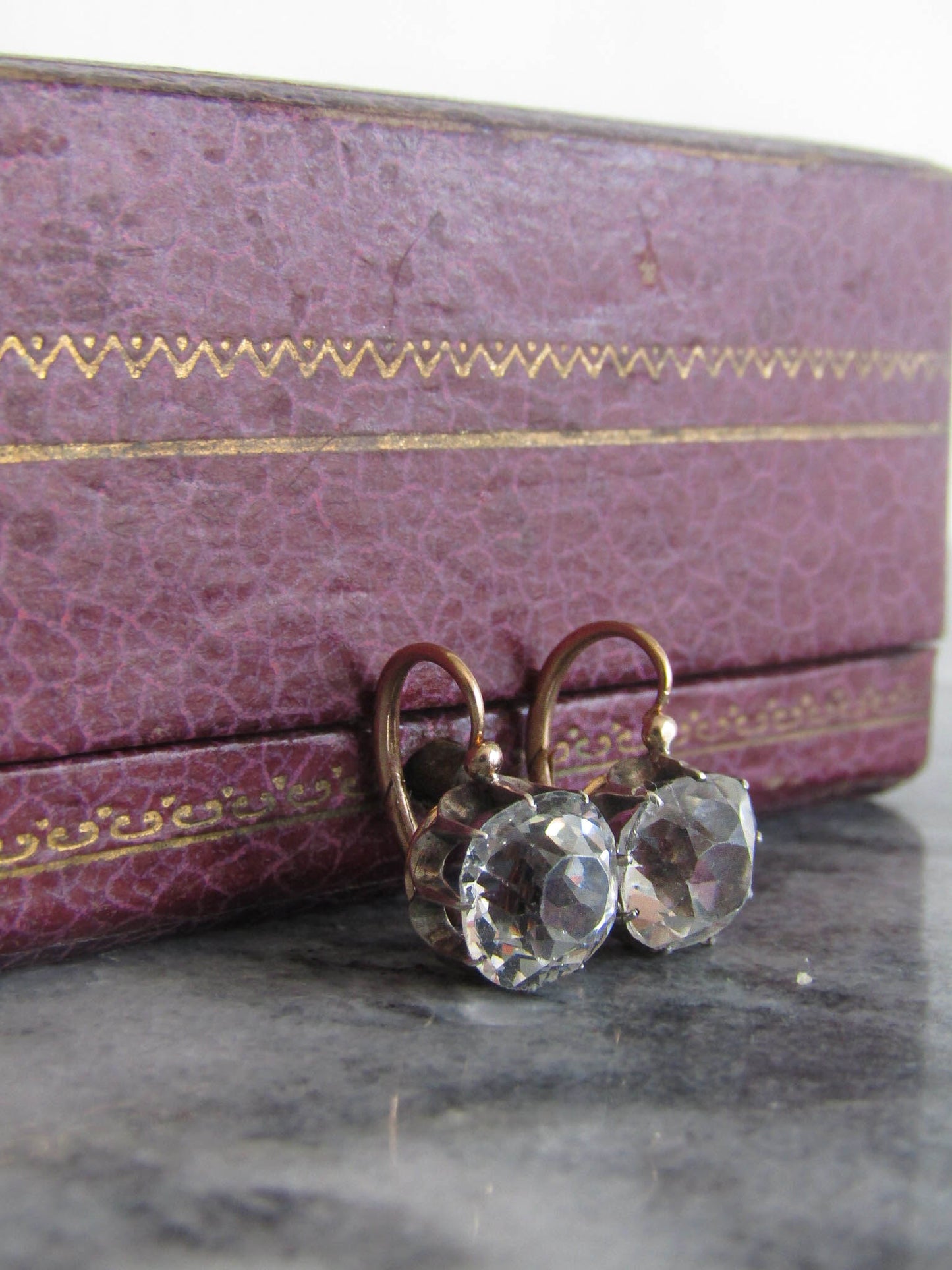 Antique Large Old Mine Cut Rock Crystal Earrings, XIX Century Silver and 18K Gold Drop Earrings