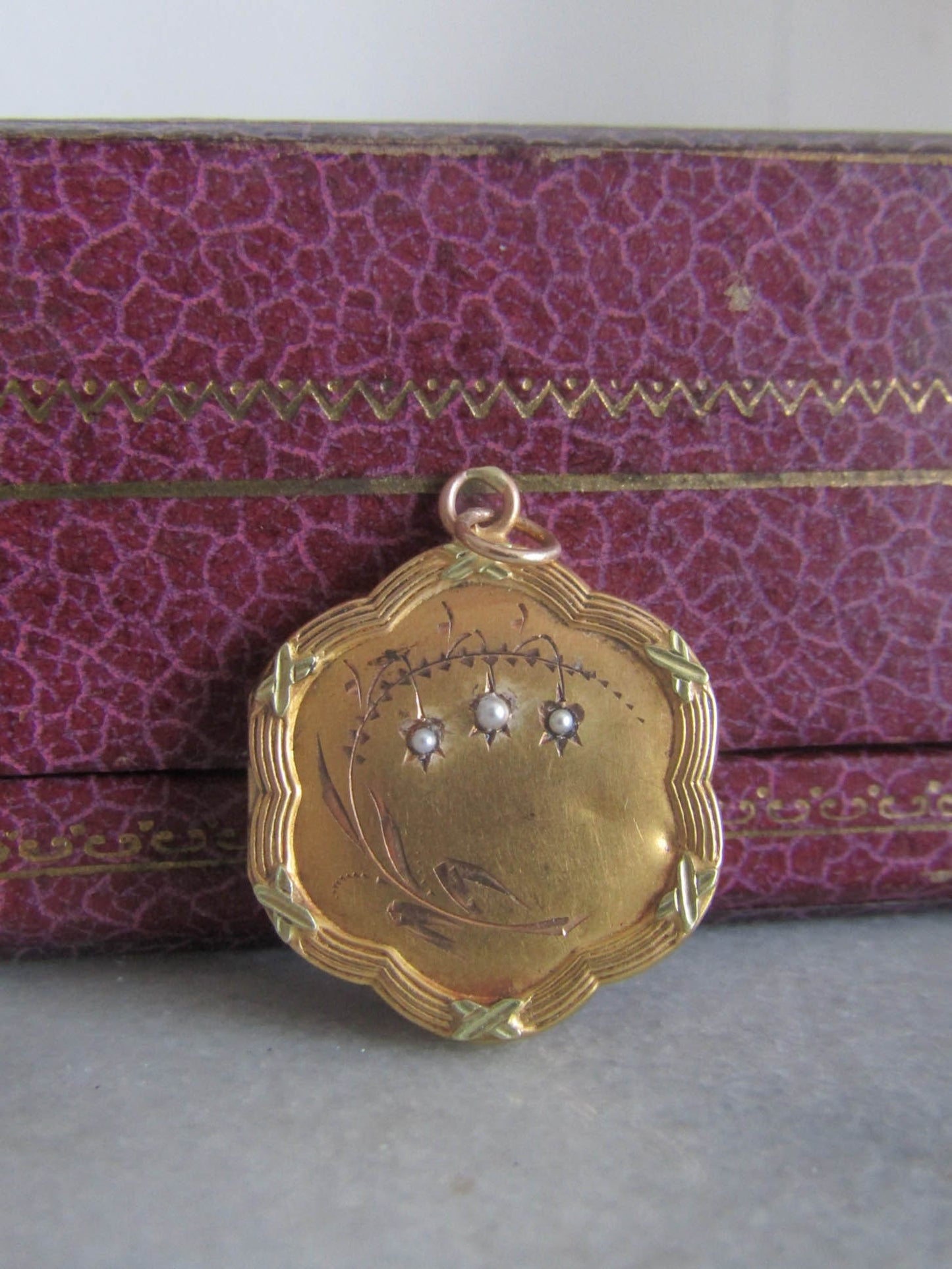 18K Gold Edwardian Lily of the Valley Locket, Antique French Art Nouveau Locket Pendant c. 1900