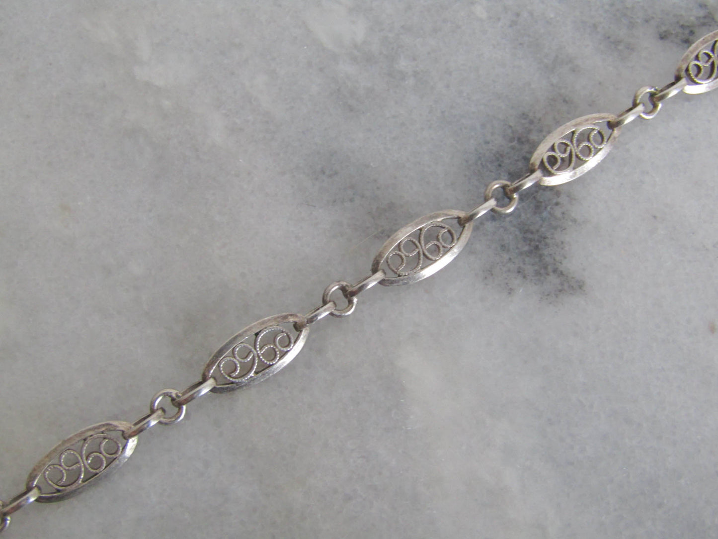 Antique French Silver Filigree Heart Chain, Half Guard Long Sautoir Necklace