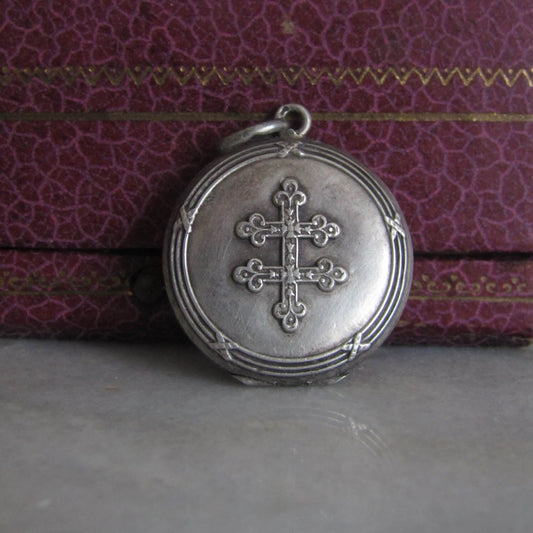 Antique Silver Lorraine Cross Locket