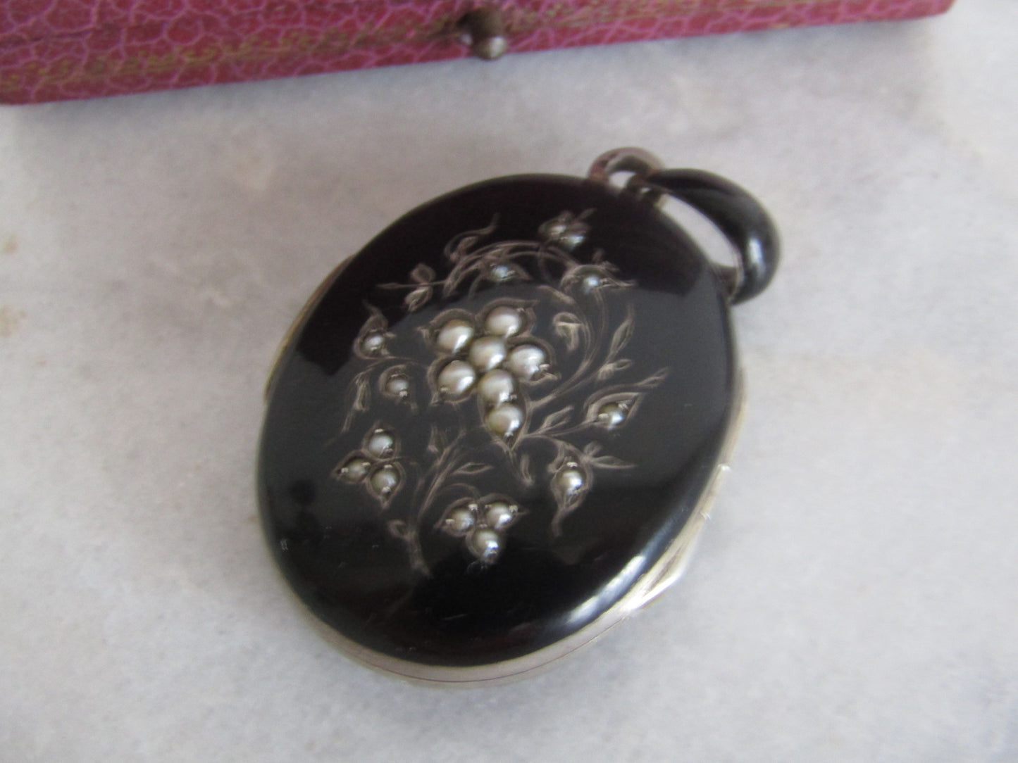 Antique Silver Forget me Not Black Enamel Mourning Locket, XIX century locket