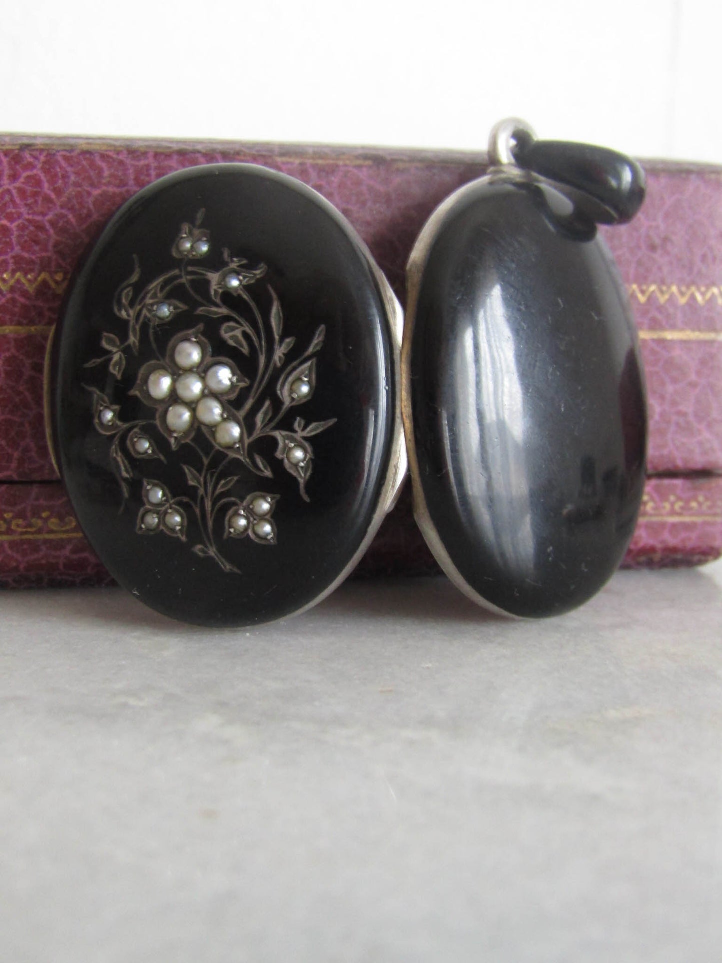 Antique Silver Forget me Not Black Enamel Mourning Locket, XIX century locket