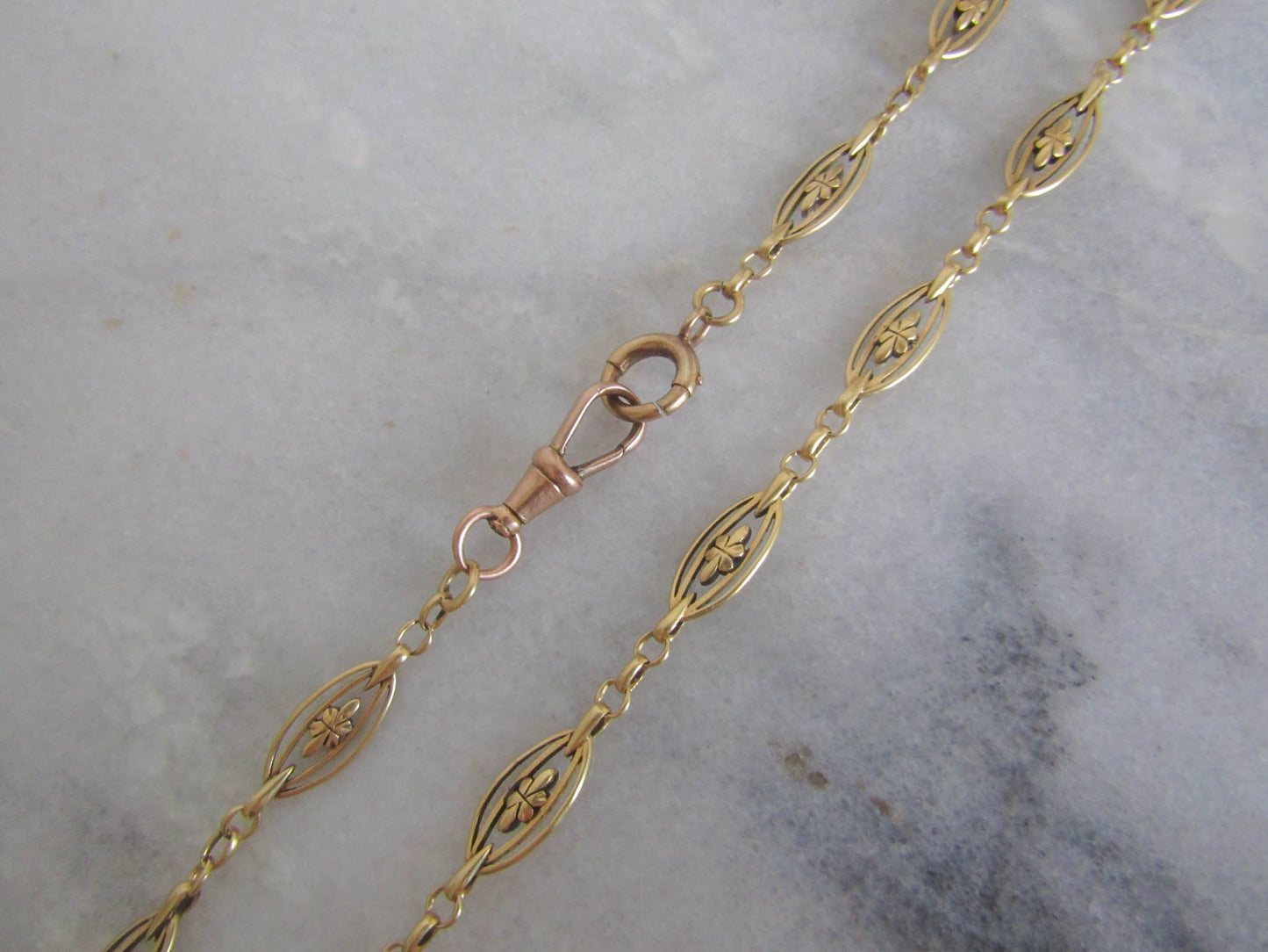 17" Heavy 18K Solid Gold Victorian Watch Chain, Antique French Floral Necklace Choker 19.00 g