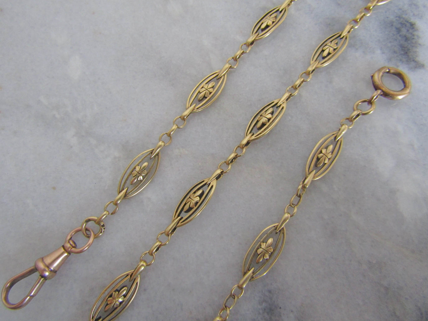 17" Heavy 18K Solid Gold Victorian Watch Chain, Antique French Floral Necklace Choker 19.00 g