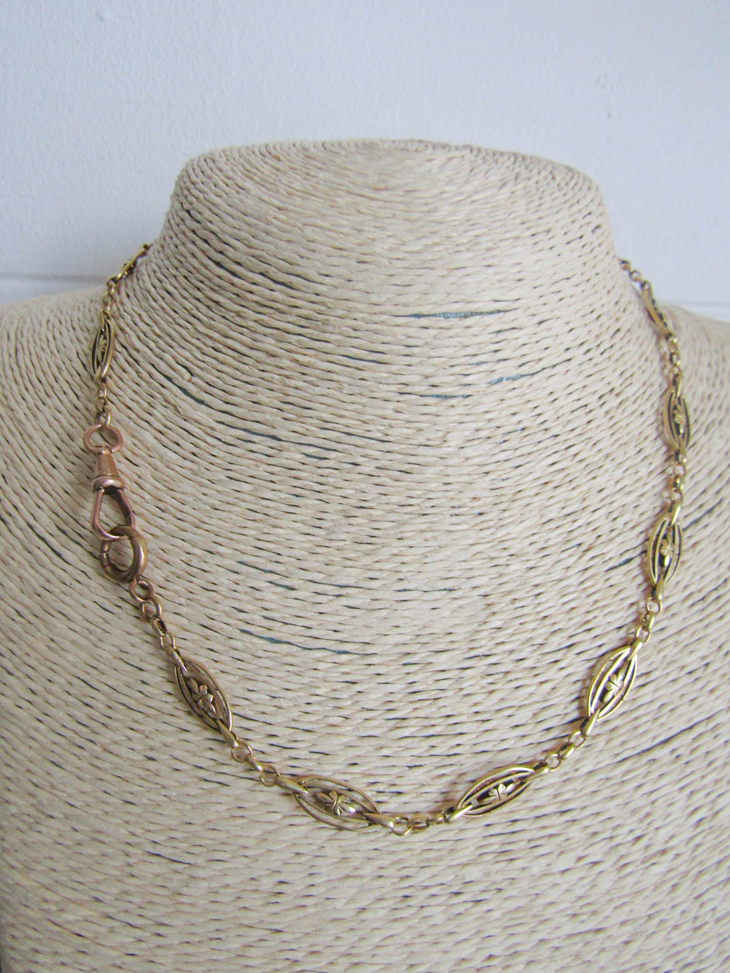 17" Heavy 18K Solid Gold Victorian Watch Chain, Antique French Floral Necklace Choker 19.00 g