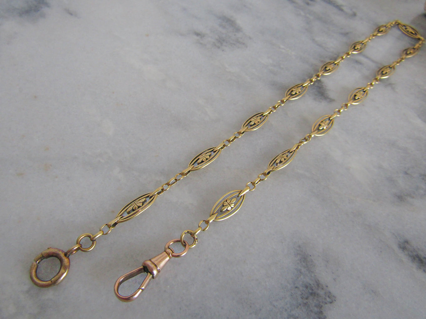 17" Heavy 18K Solid Gold Victorian Watch Chain, Antique French Floral Necklace Choker 19.00 g