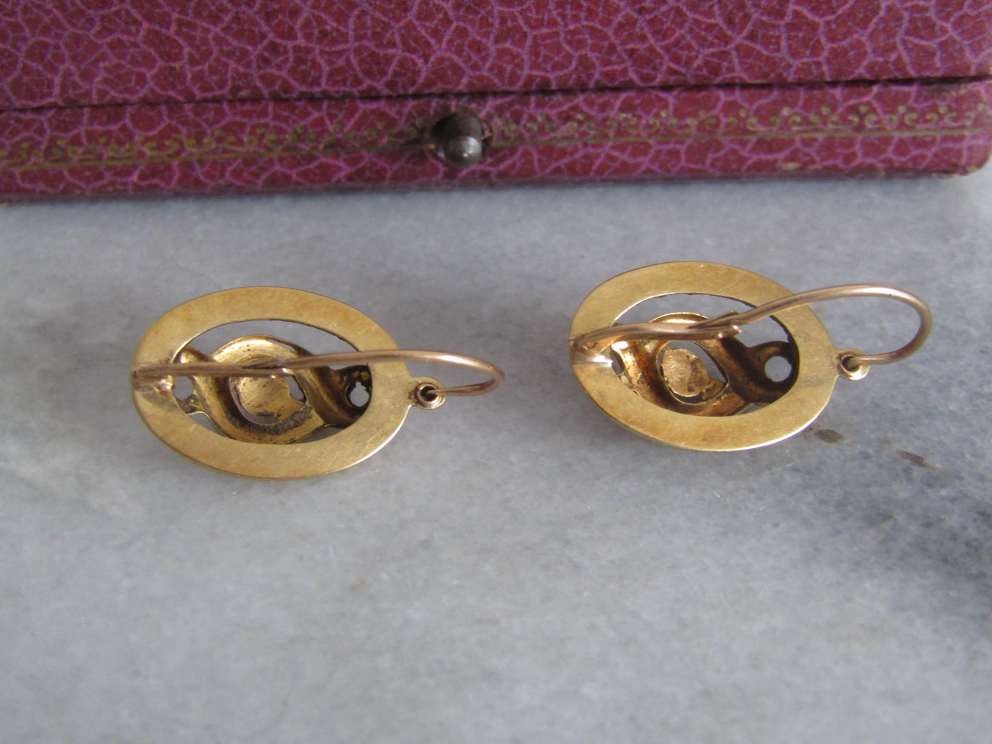 Antique 18k Solid Gold Victorian Infinity Loop Earrings, Antique French Dangle Earrings