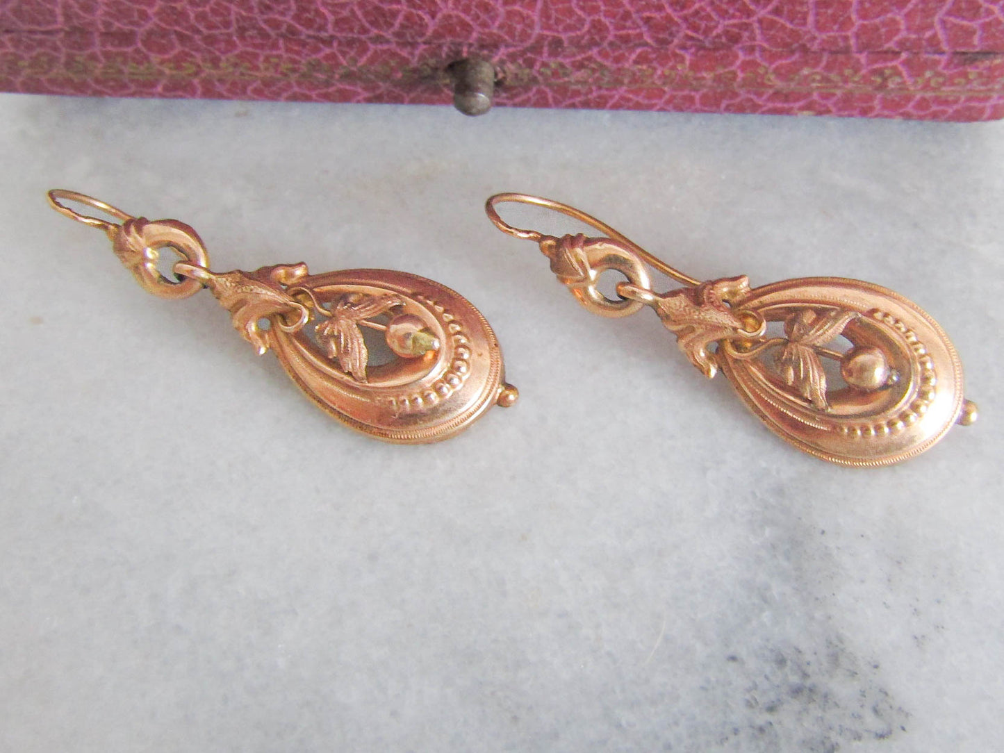 Antique 18K Solid Gold Napoleon III Day & Night Earrings