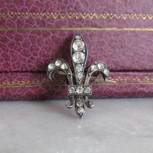 Silver Paste Fleur de Lis Brooch, Antique French Fleur de Lys