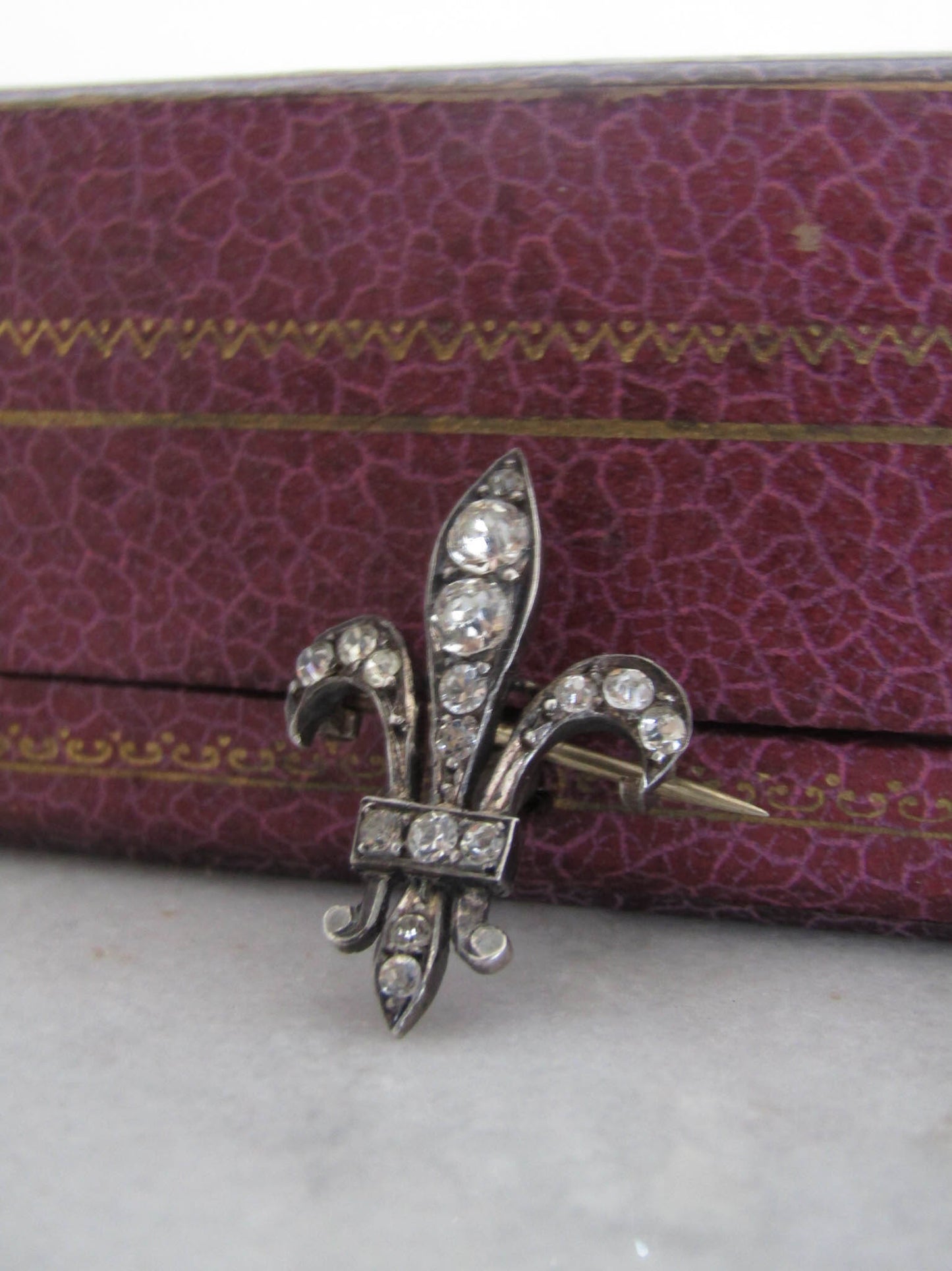 Silver Paste Fleur de Lis Brooch, Antique French Fleur de Lys