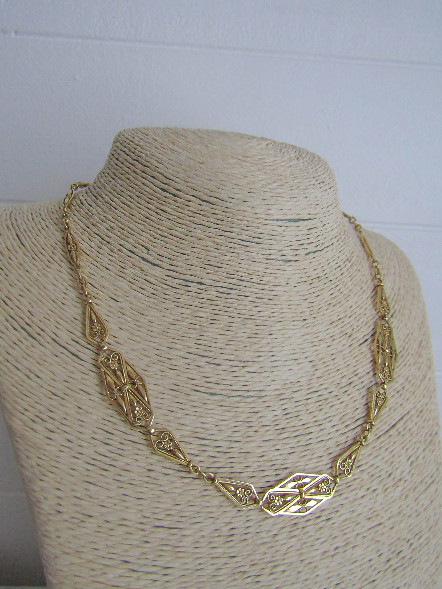 Heavy 23 g 18K Floral Drapery Necklace, Antique Solid Gold Floral Choker with security chain c. 1900