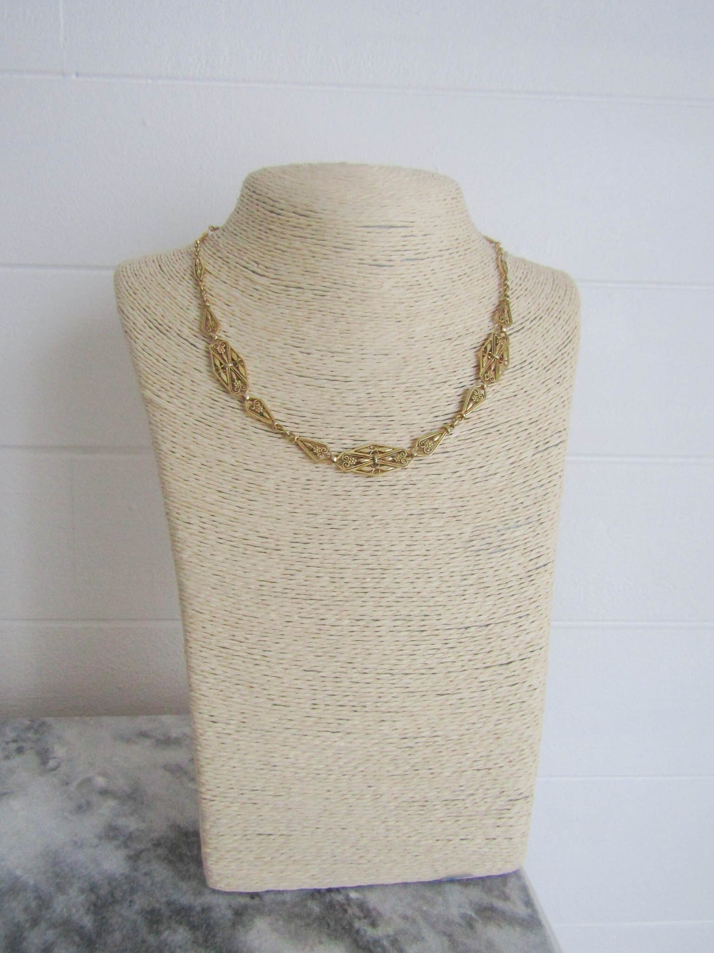 Heavy 23 g 18K Floral Drapery Necklace, Antique Solid Gold Floral Choker with security chain c. 1900