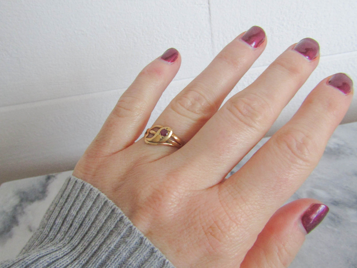 Antique 18k Solid Gold Snake Ring with Ruby Eye, French Victorian Belle Epoque Snake Ring