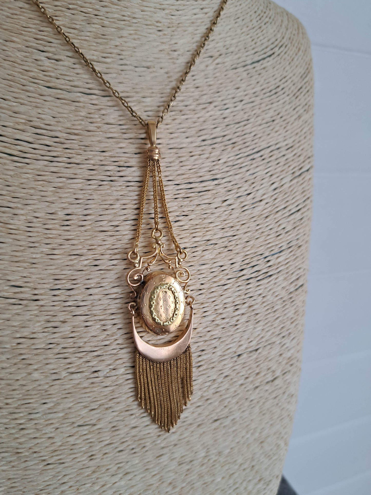 Antique 18K Rose Gold French Napoleon III Fringe Pendant, Large Gold Antique Belle Epoque Pendant c. 1870