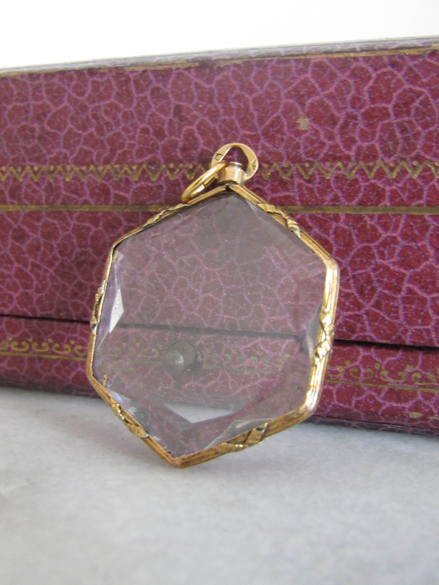 Antique Hexagonal 18K Gold Edwardian Photo Locket, Antique French Sentimental Photo Locket c. 1900